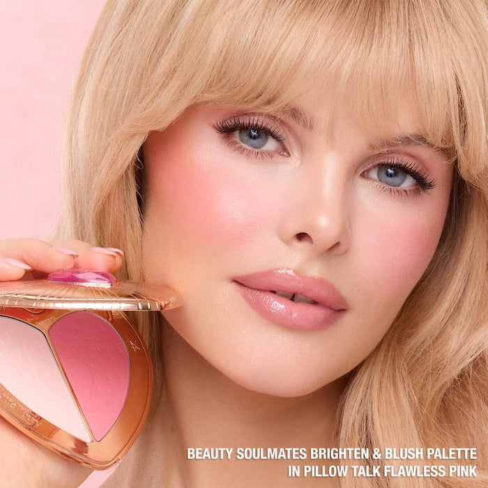 Charlotte Tilbury Pillow Talk Beauty Soulmates Airbrush Flawless Blush & Highlighter Duo - Natural Glow Makeup for Cheeks & Face - Perfect for Everyday Wear, Date Night & Special Occasions