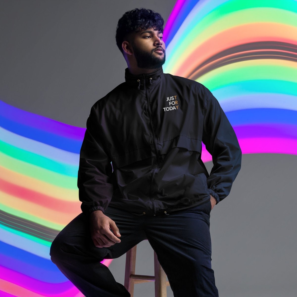 Just for Today Embroidered Windbreaker - Unisex Lightweight Jacket for Men & Women - Perfect for Outdoor Activities, Running, Hiking & Casual Wear