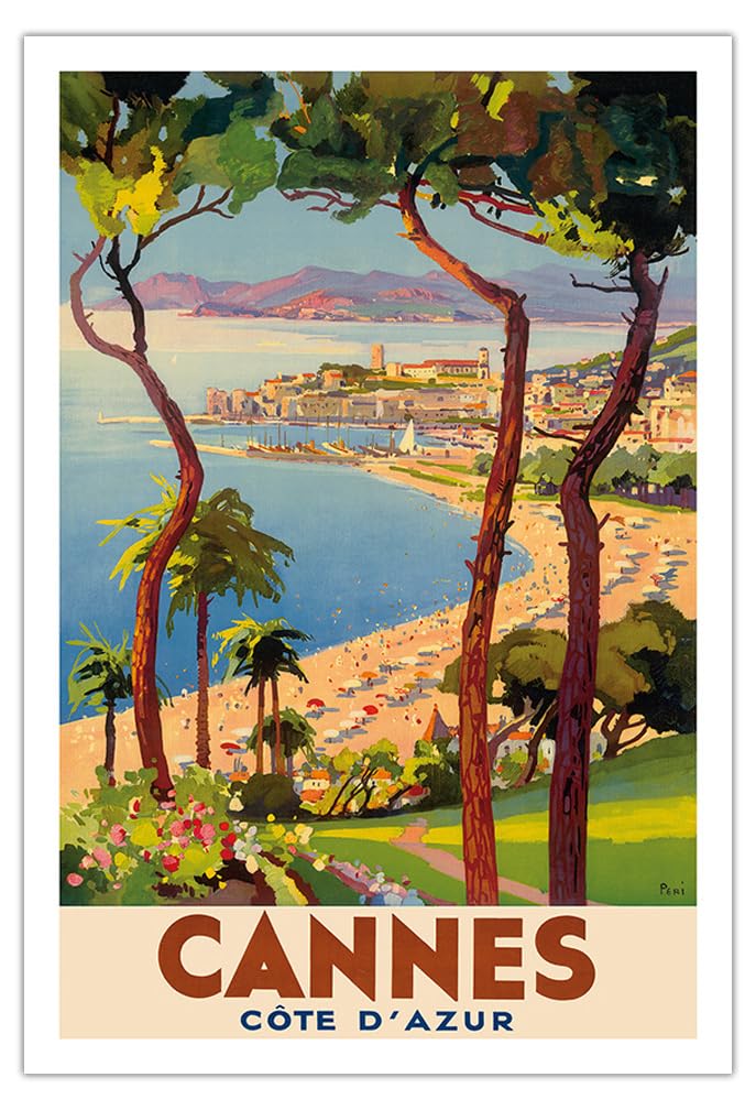 Vintage French Riviera Travel Poster - Cannes Côte d'Azur France Art Print by Lucien Peri (1938) - 30x44in Unframed Matte Paper - Wall Decor for Home, Office & Travel Enthusiasts