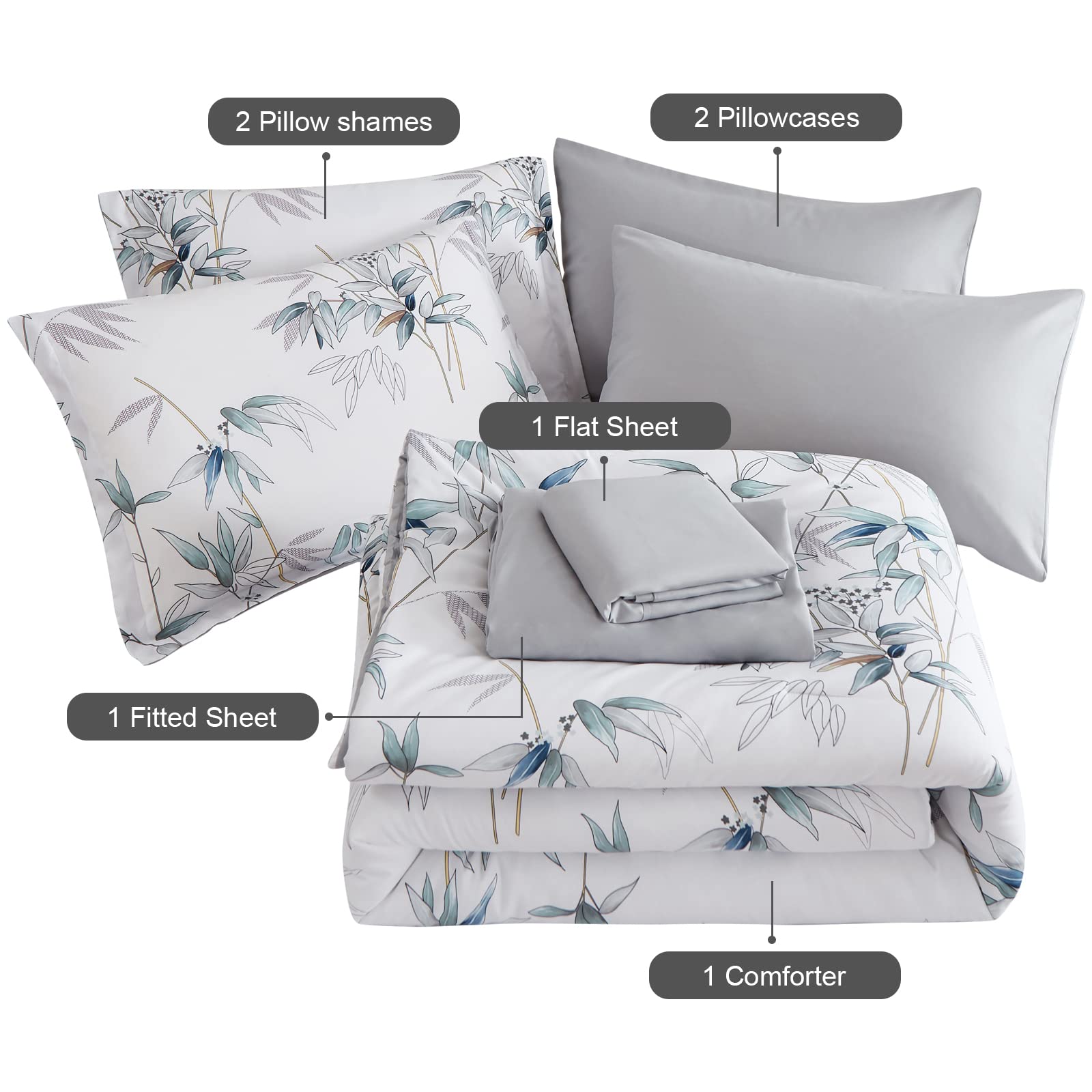 King Size Comforter Set - 7 Piece Bed in a Bag, Soft Lightweight Microfiber Bedding Set with Sheets & Pillowcases (White) - Perfect for Master Bedroom, Guest Room & Cozy Home Decor
