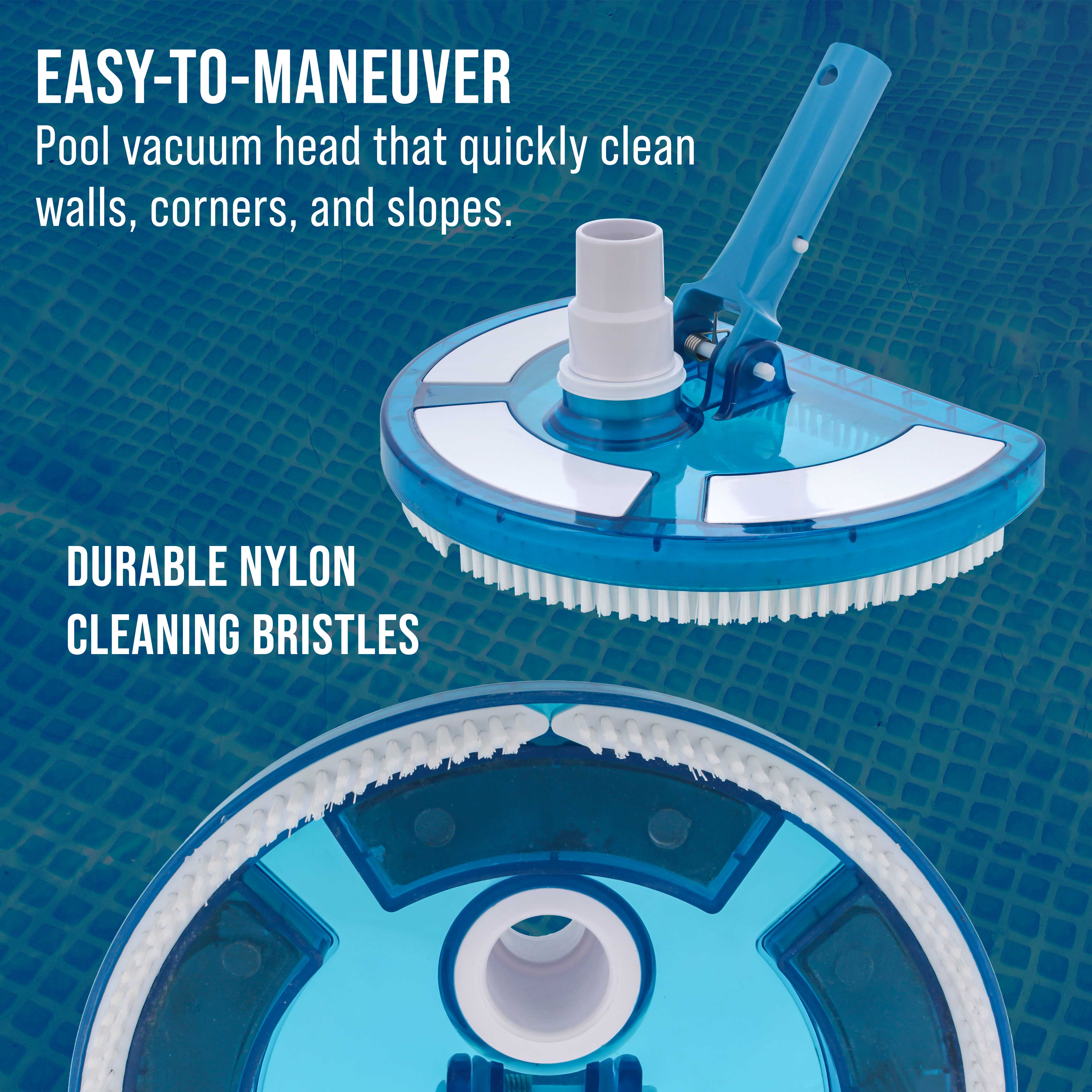 U.S. Pool Supply Weighted Pool Vacuum Head - Transparent Curved Half Moon Design with Swivel Connection & Pole Handle - Compatible with Above Ground & Inground Swimming Pools - Ideal for Pool Cleaning, Maintenance & Debris Removal