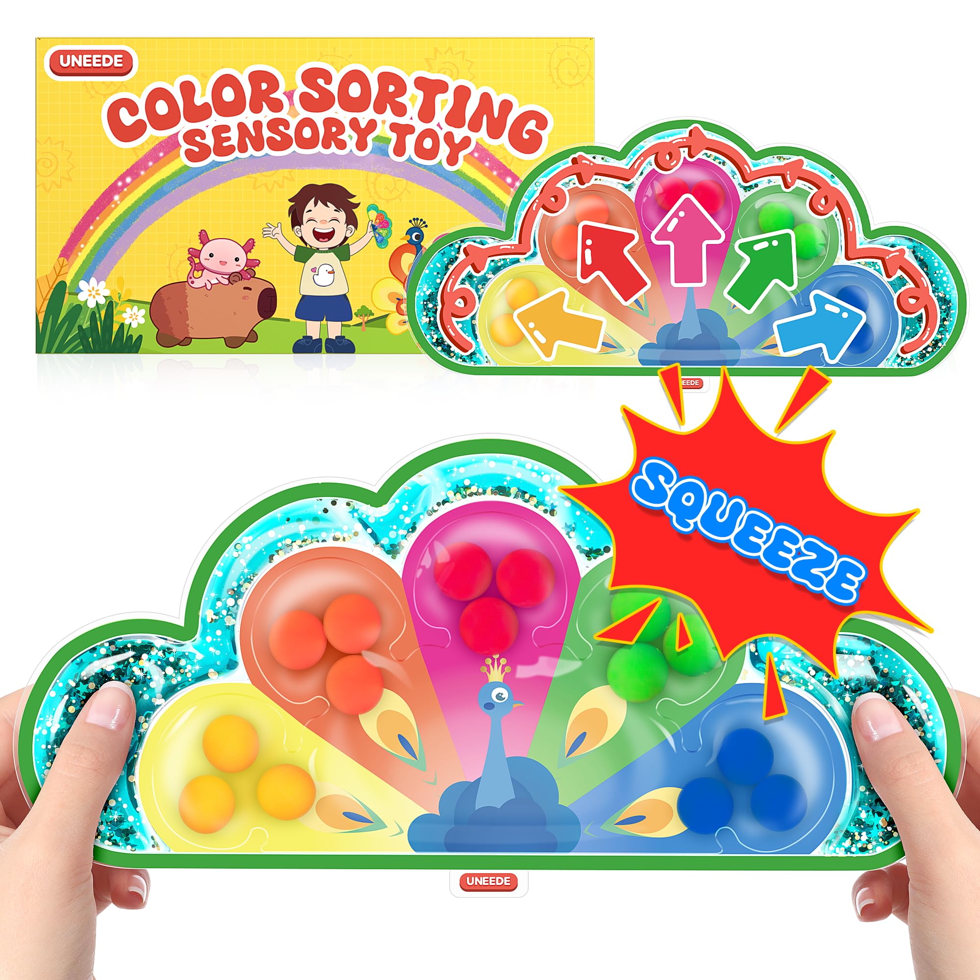 Uneedee 2-in-1 Color Sorting & Sensory Toys for Toddlers - Fine Motor Skills Development, Autism Sensory Toys, Montessori Learning Toys for Kids - Perfect for Calm Down Corners, Classroom & Home Play