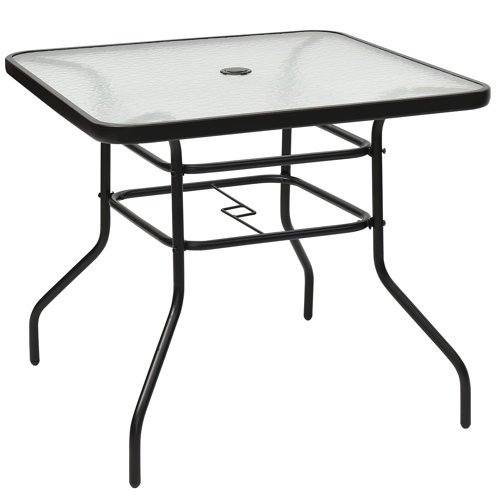 Premium Outdoor Bistro Table with Umbrella Hole & Tempered Glass Top - 32
