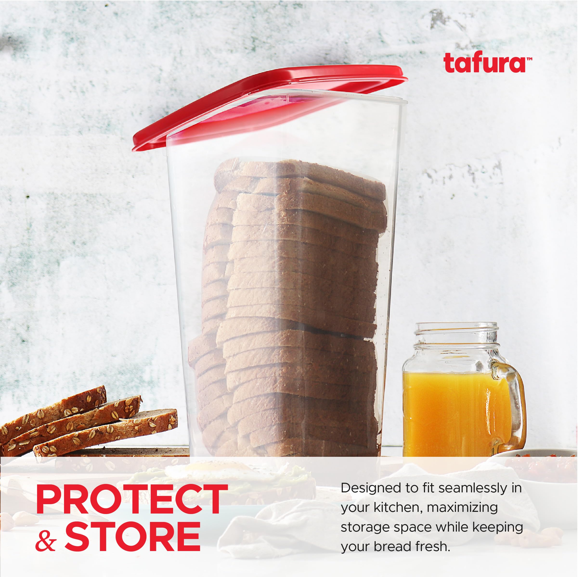 Tafura BPA-Free Plastic Bread Storage Container with Airtight Red Lid - Perfect for Homemade Loaves, Baked Goods, and Fresh Bread - Ideal for Kitchen Countertop, Pantry Organization, and Keeping Bread Fresh Longer
