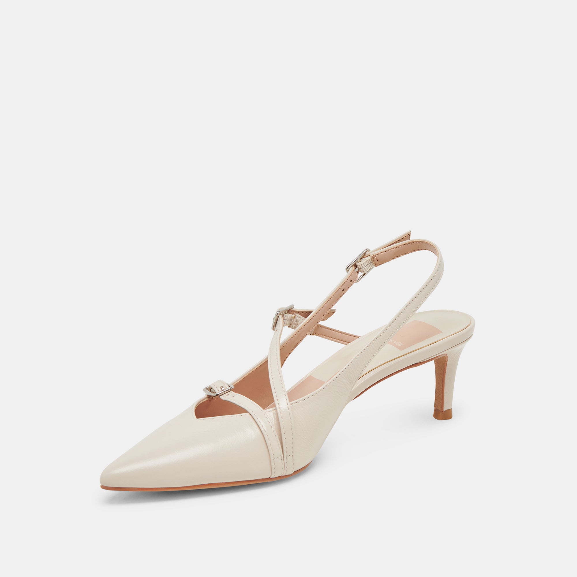 PAMLA Women's Mid Heels Ivory Crinkle Patent Leather Dress Shoes for Work, Party & Wedding | Comfortable & Stylish Office & Evening Wear