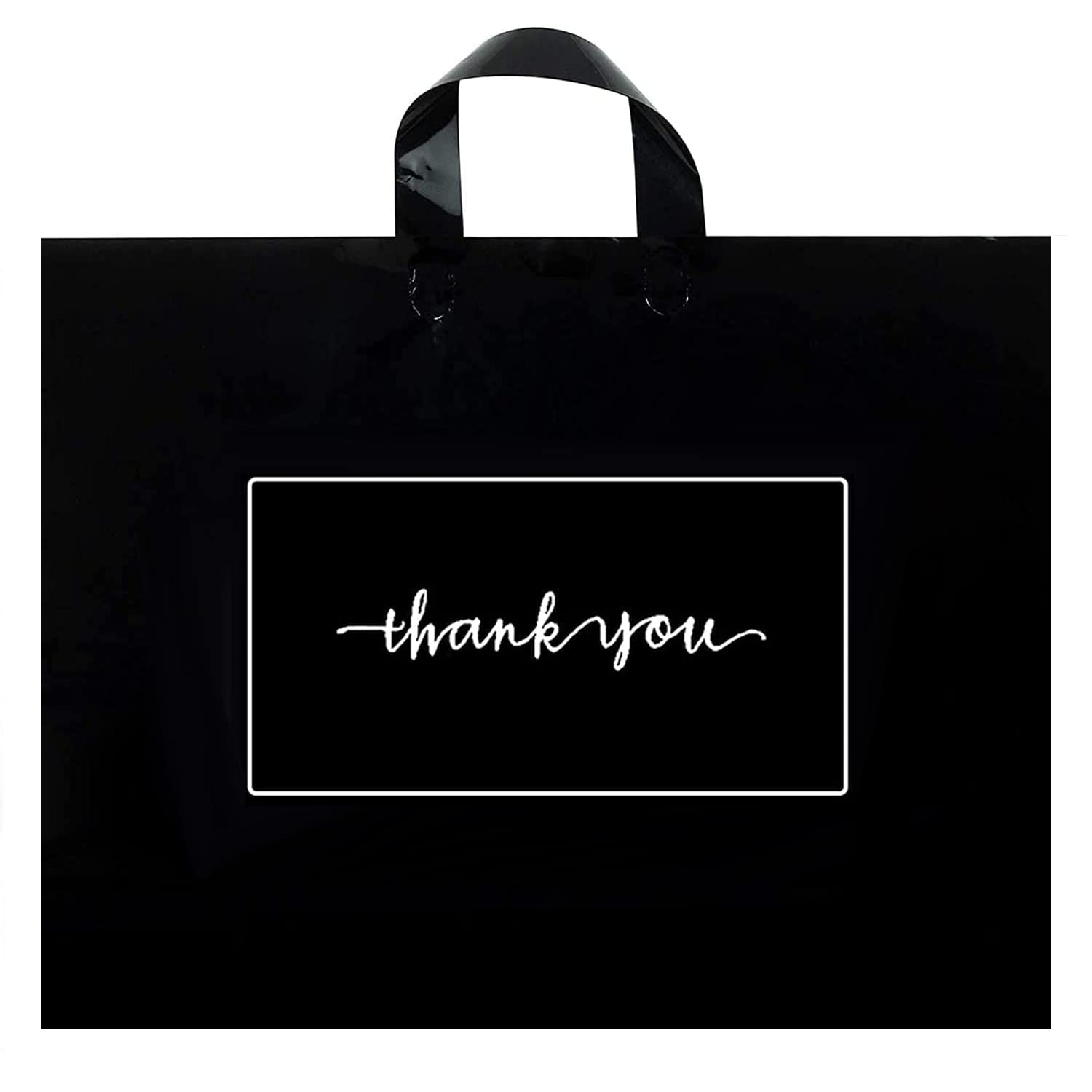 50Pcs 12x15In Extra Thick 3.15Mil Reusable Thank You Shopping Bags with Soft Loop Handles - Retail Merchandise Bags for Boutique, Clothing Stores, Party Favors & Gift Packaging | Durable Plastic Bags for Business Branding & Customer Appreciation