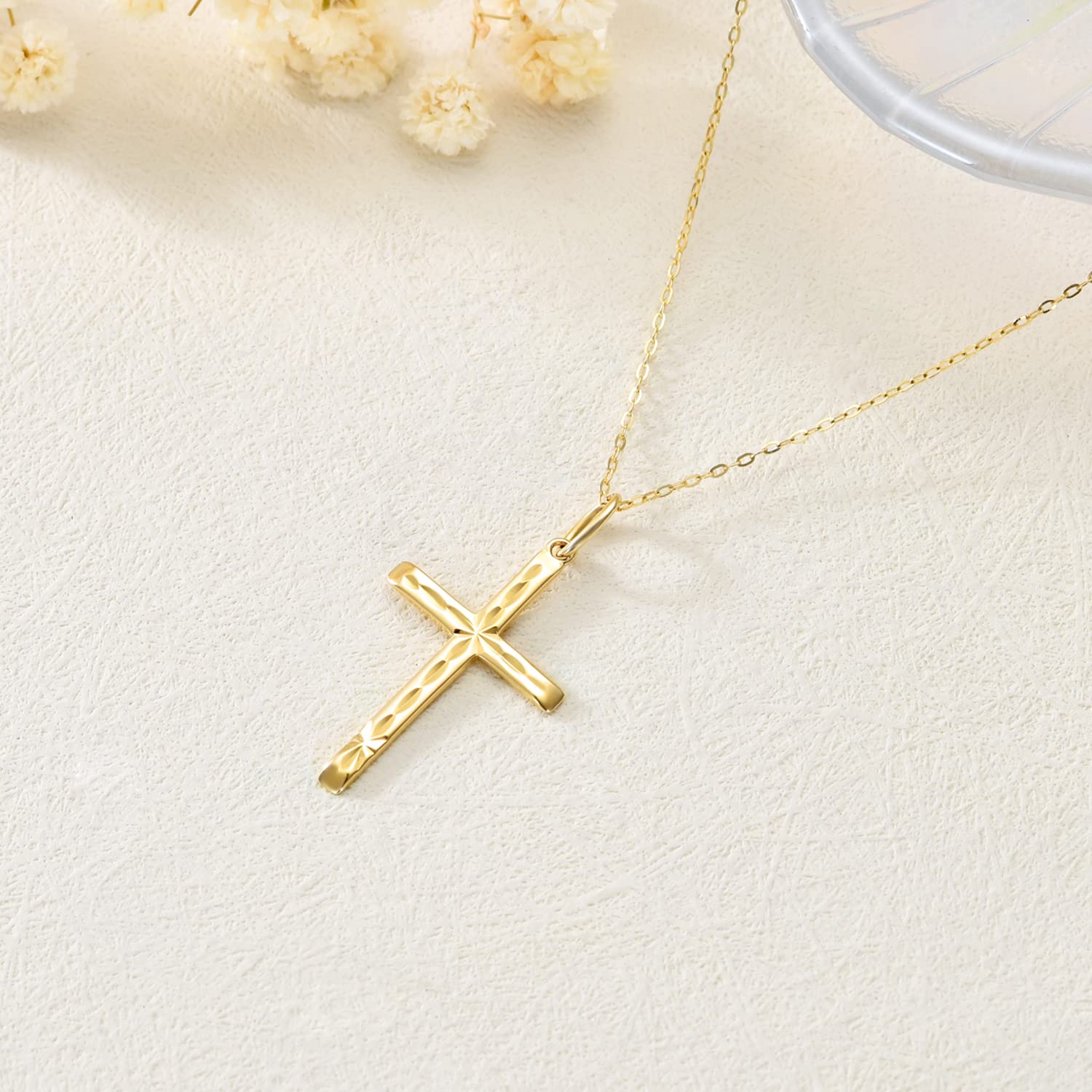 14K Solid Gold Cross Necklace for Women - Religious Jewelry Gift for Mom, Wife, Anniversary, Birthday & Mother's Day - 16+2 Inch Faith Pendant - Perfect for Church, Daily Wear & Special Occasions