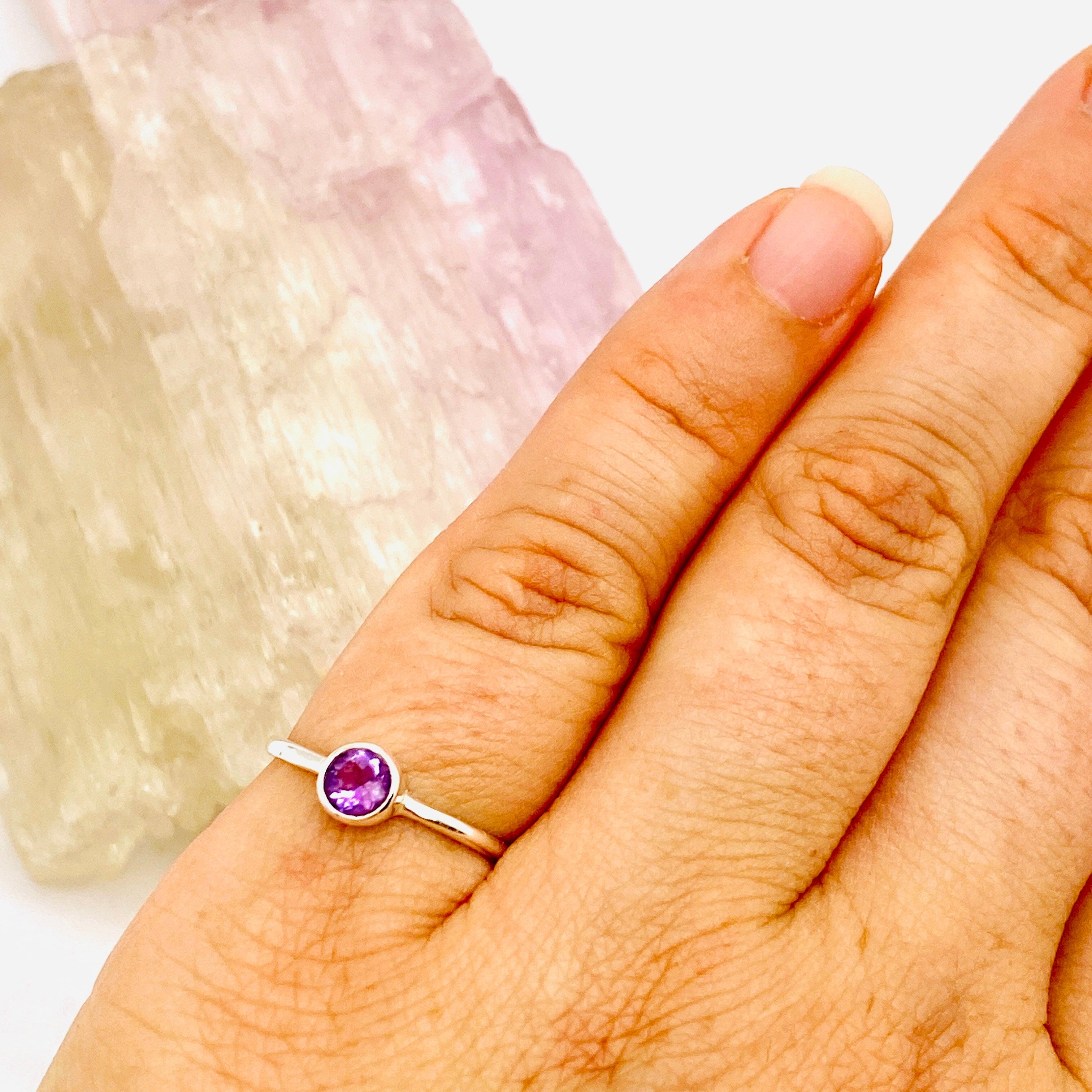 Amethyst Round Faceted Fine Band Ring R3754 AM - Elegant Purple Gemstone Jewelry for Women, Perfect for Weddings, Anniversaries & Special Occasions