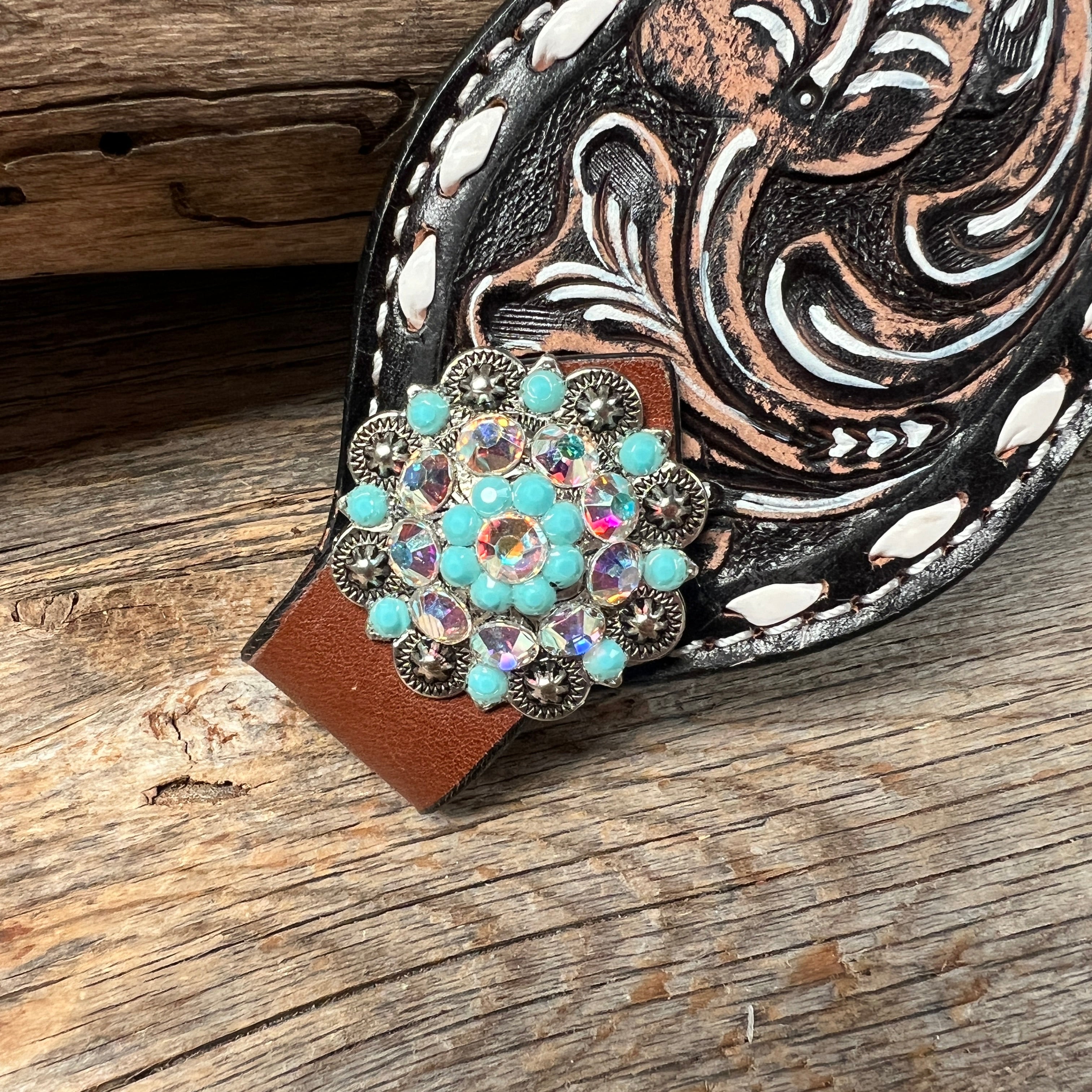 Dark Oil Buckstitch Bronc Noseband with Antique Silver Conchos - Western Horse Riding Gear for Rodeo & Ranch Work - Durable Leather Tack for Training & Show Horses