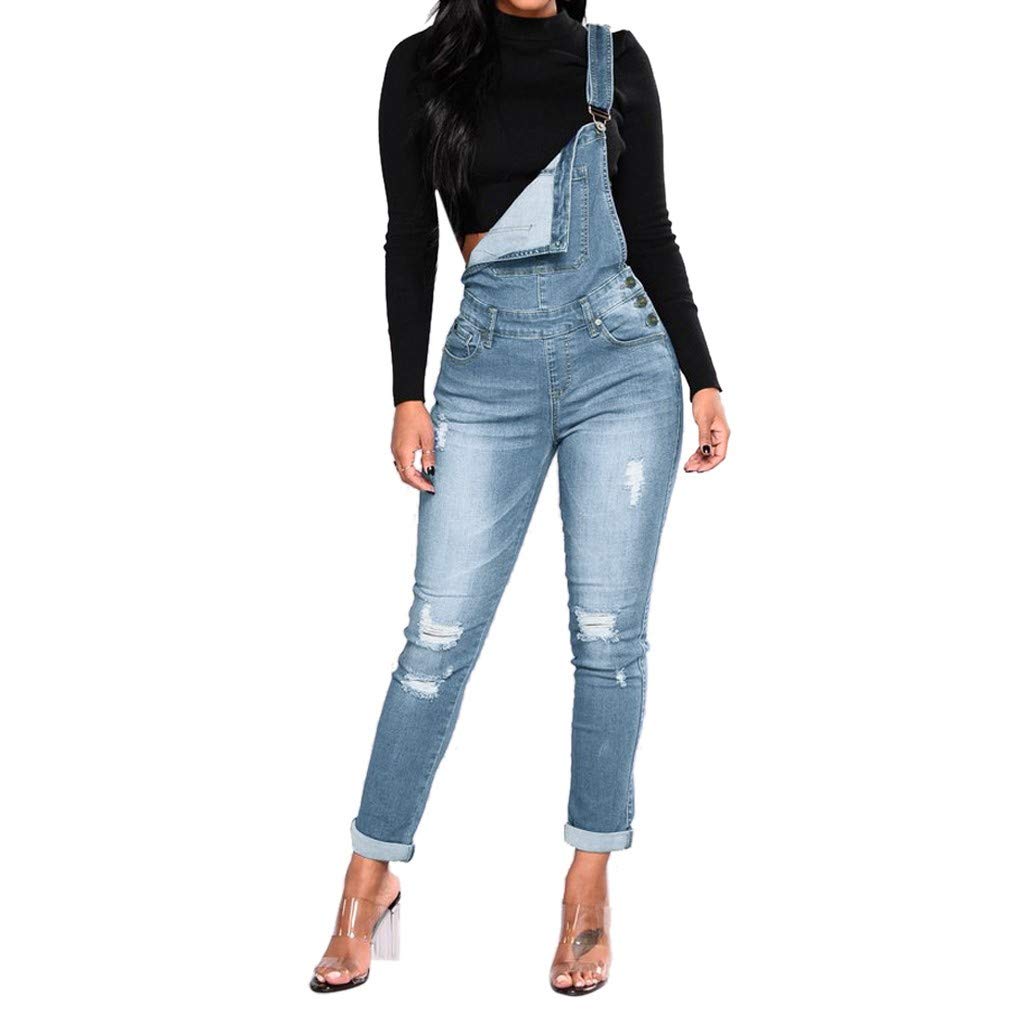 Women's Classic Stretch Denim Jumpsuit Romper Overalls - Comfortable & Stylish Long Pants for Casual Wear, Work & Outdoor Activities
