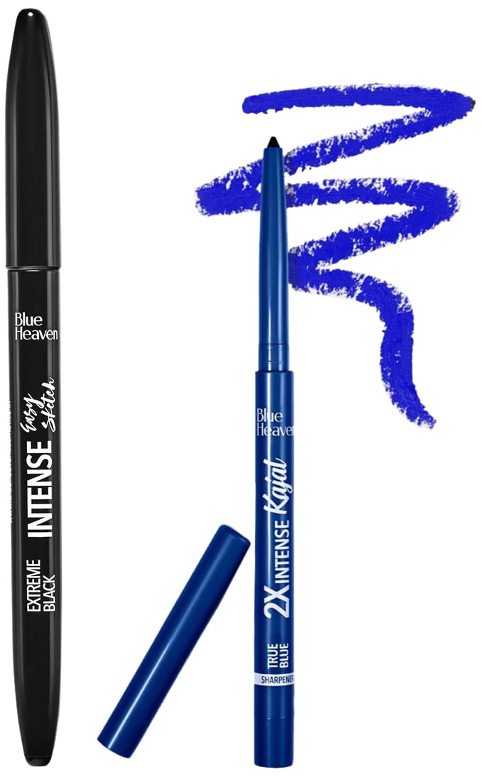 Blue Heaven Intense Eyeliner Pencil & Soft Kajal Eyeliner Set - Black & Blue Matte Finish (1ml + 0.31g) | Waterproof, Long-Lasting Eye Makeup for Smokey Eyes & Everyday Wear