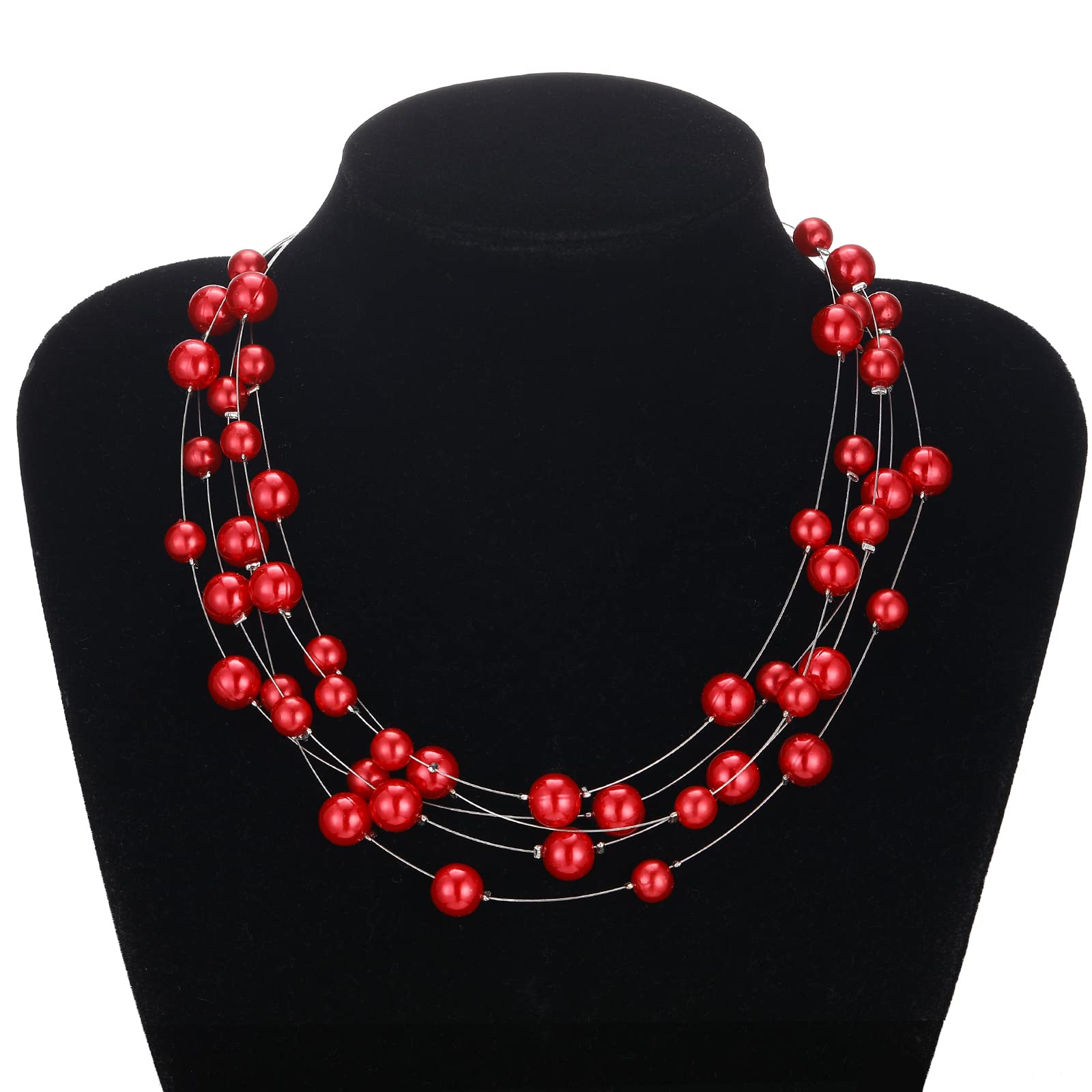FULU AUTUMN Layered Pearl Necklace - Handmade Boho Choker with Silver Beads, Statement Costume Jewelry for Women | Perfect for Boho Fashion, Parties & Gifts