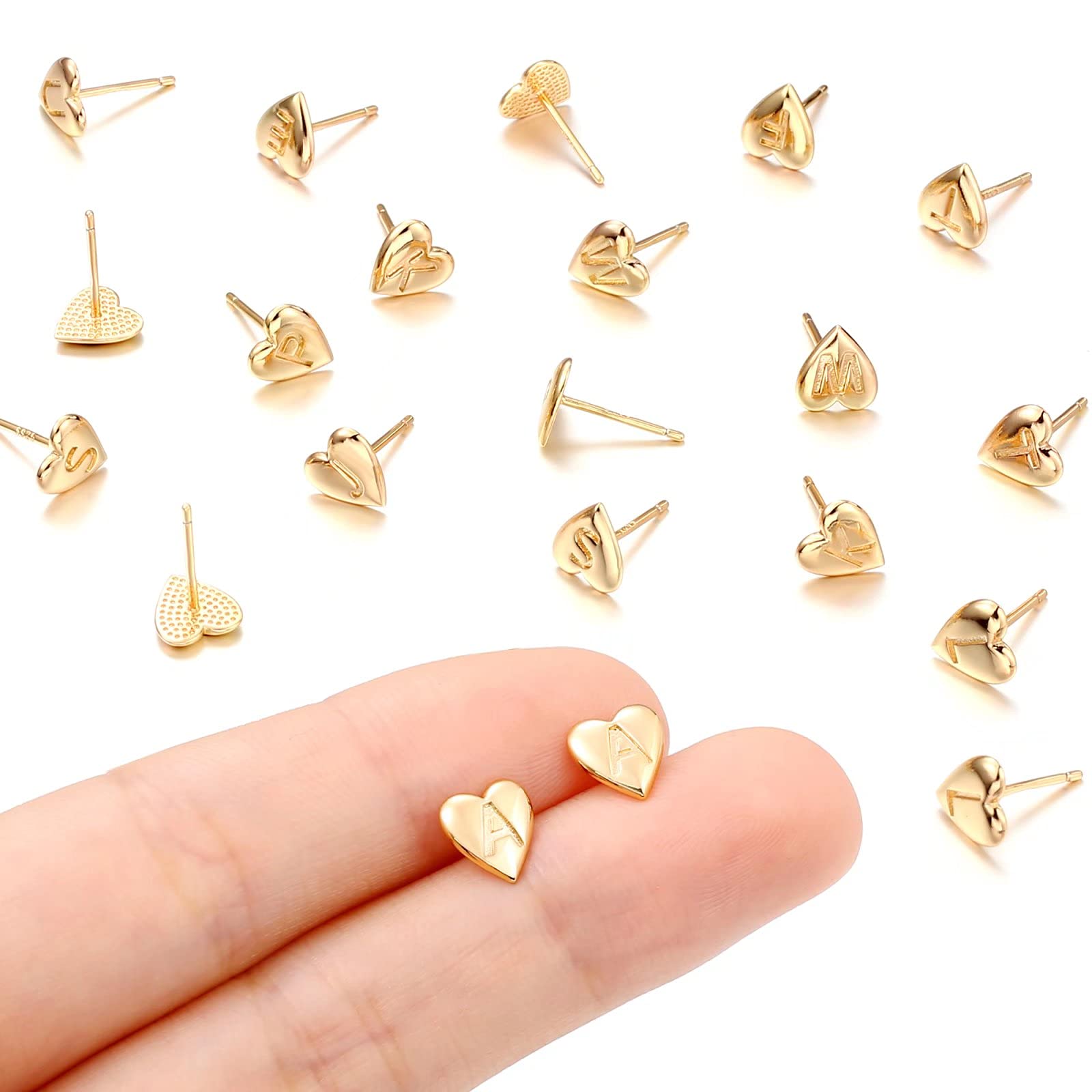 Heart Initial Stud Earrings for Women & Girls - 14K Gold Plated S925 Sterling Silver Hypoallergenic Dainty Letter Earrings | Sensitive Skin Safe, Minimalist Jewelry Gift for Her | Perfect for Everyday Wear, Birthdays & Special Occasions