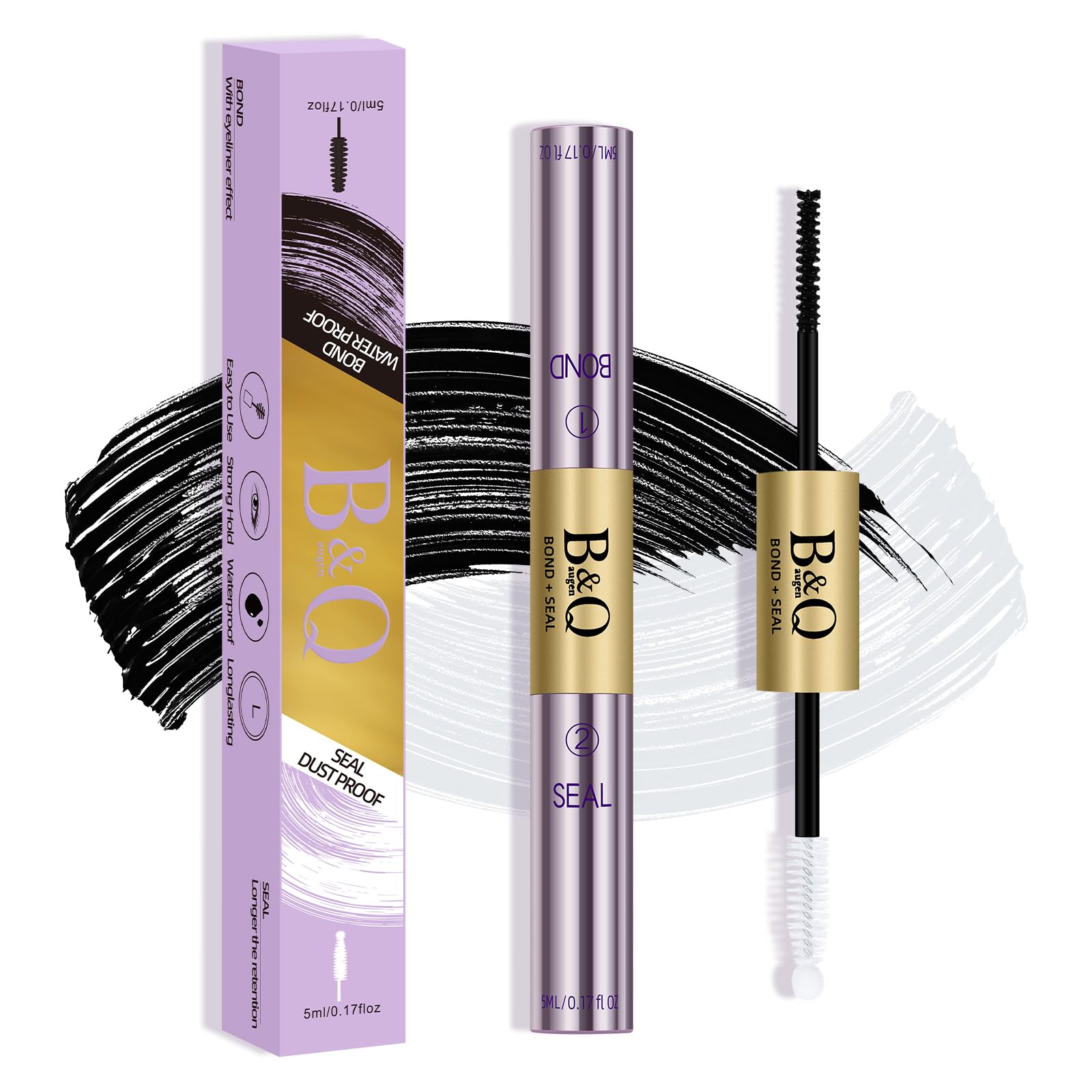 Waterproof 10ML Cluster Lash Glue - Strong Hold 2-in-1 Lash Bond & Seal for Eyelash Extensions | Long Lasting Black Eyelash Adhesive with Mascara Wand | Perfect for Professional Salon Use or DIY Home Lash Application