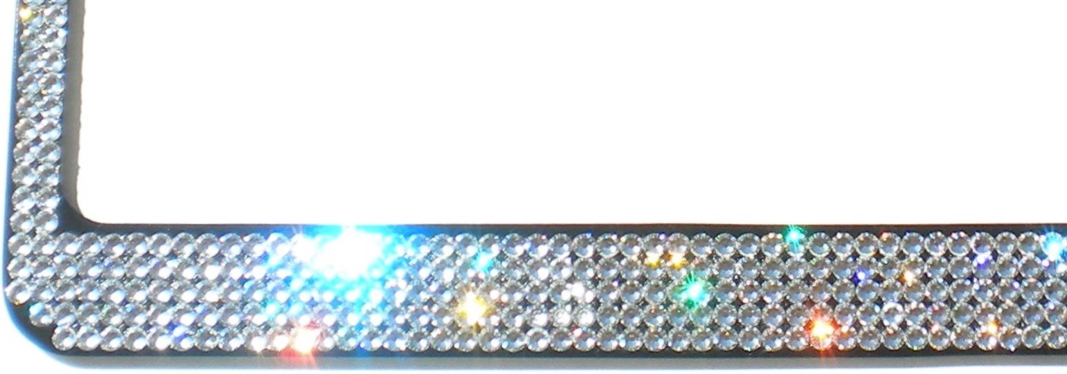 5 Row Black Rhinestone License Plate Frame - Premium Clear Austrian Crystals for Cars, Trucks & SUVs - Sparkling Bling Accessory for Night Driving & Car Shows