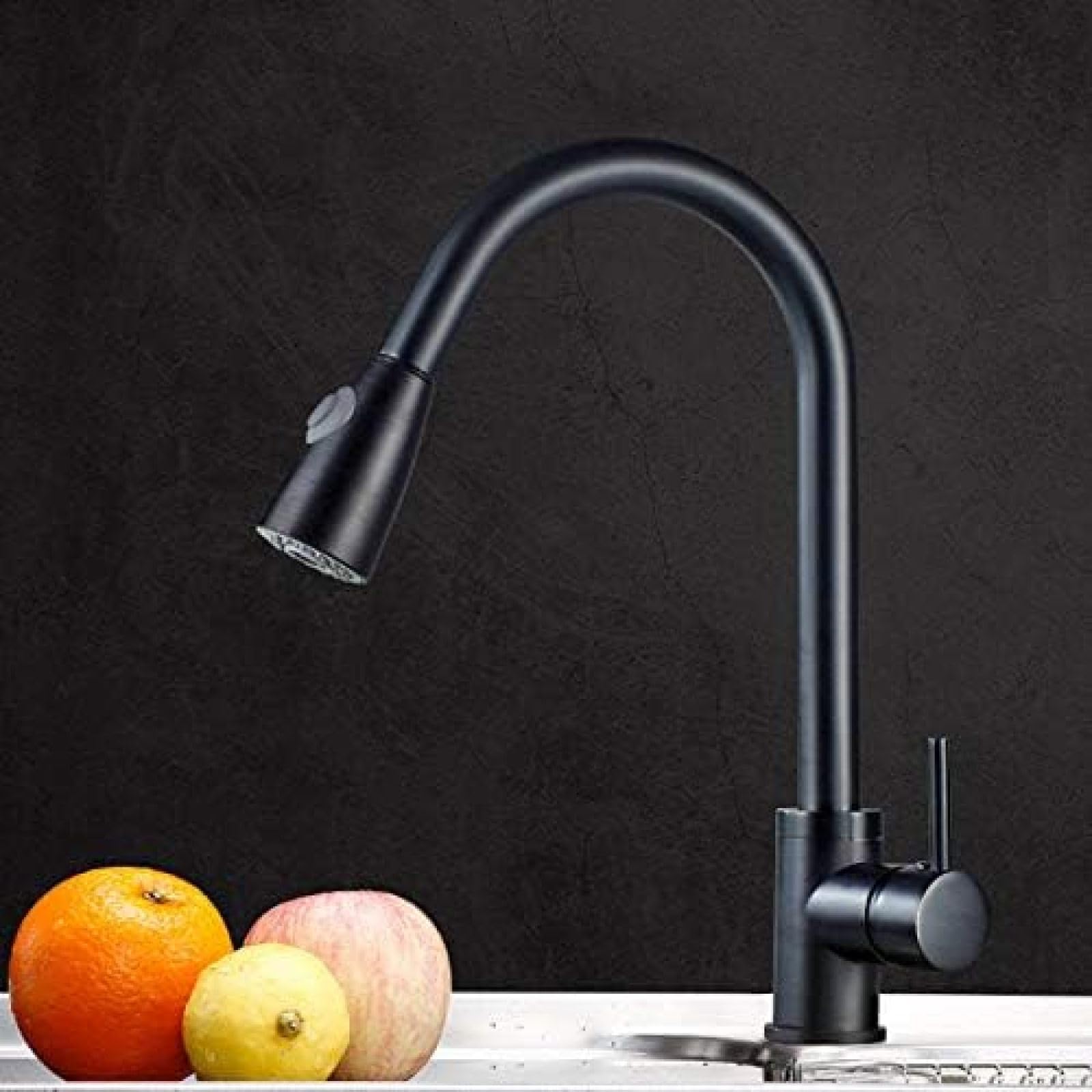 Premium Black Brass Pull-Out Sprayer Kitchen Faucet - Deck Mounted Vessel Sink Faucet with Hot & Cold Water Mixer Tap - Perfect for Modern Vanities, Bathrooms & Luxury Home Upgrades