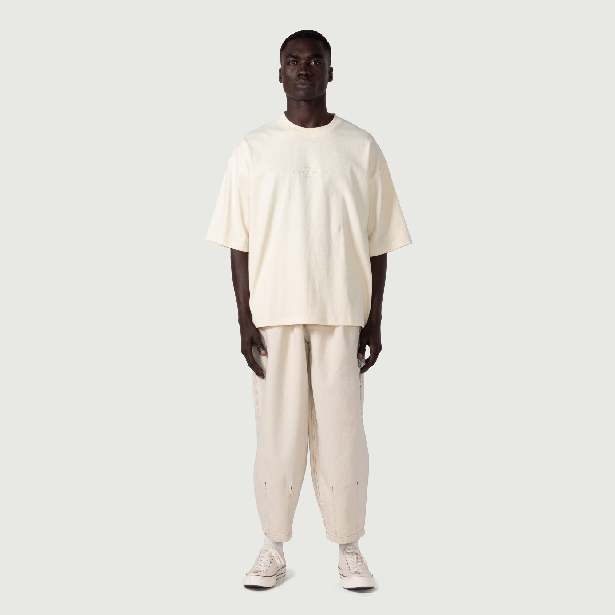 Honor The Gift Embroidered Box Tee in Bone Color - Stylish Streetwear for Casual Outfits & Urban Fashion