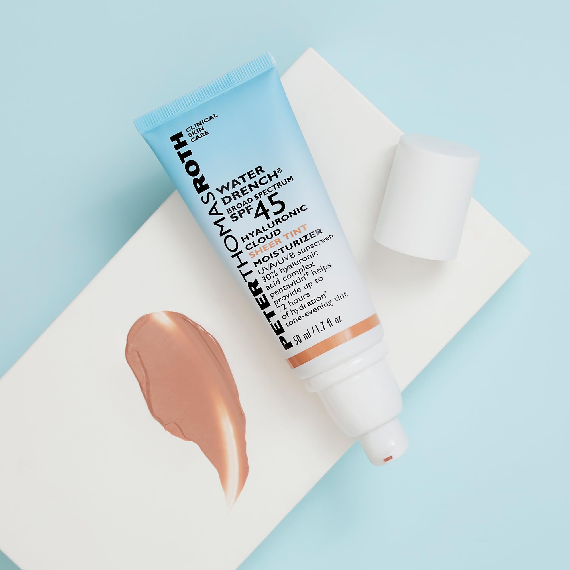 Peter Thomas Roth Water Drench Hyaluronic Cloud Sheer Tint Moisturizer SPF 45 - Hydrating Tinted Sunscreen for Face, Lightweight Broad Spectrum Protection, Universal Sheer Tint for All Skin Tones | Daily Wear, Makeup Base, Sun Protection for Dry & Sensitive Skin