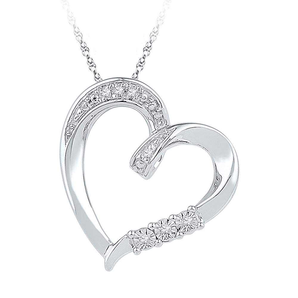 10K White Gold Women's Round Diamond Heart Pendant Necklace - 0.03 CTW Dazzlingrock Collection | Perfect Gift for Anniversary, Valentine's Day & Special Occasions