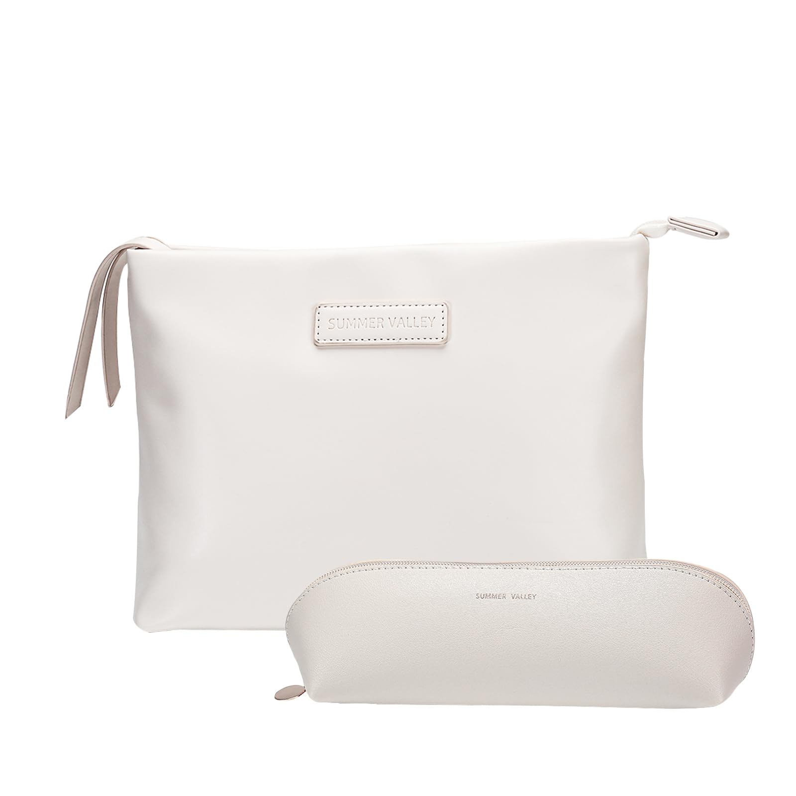 Waterproof PU Leather Makeup Bag for Women - Large Cosmetic Organizer, Travel Makeup Pouch, Cute Portable Clutch Purse (Cream) | Perfect for Travel, Daily Use & Gift Giving