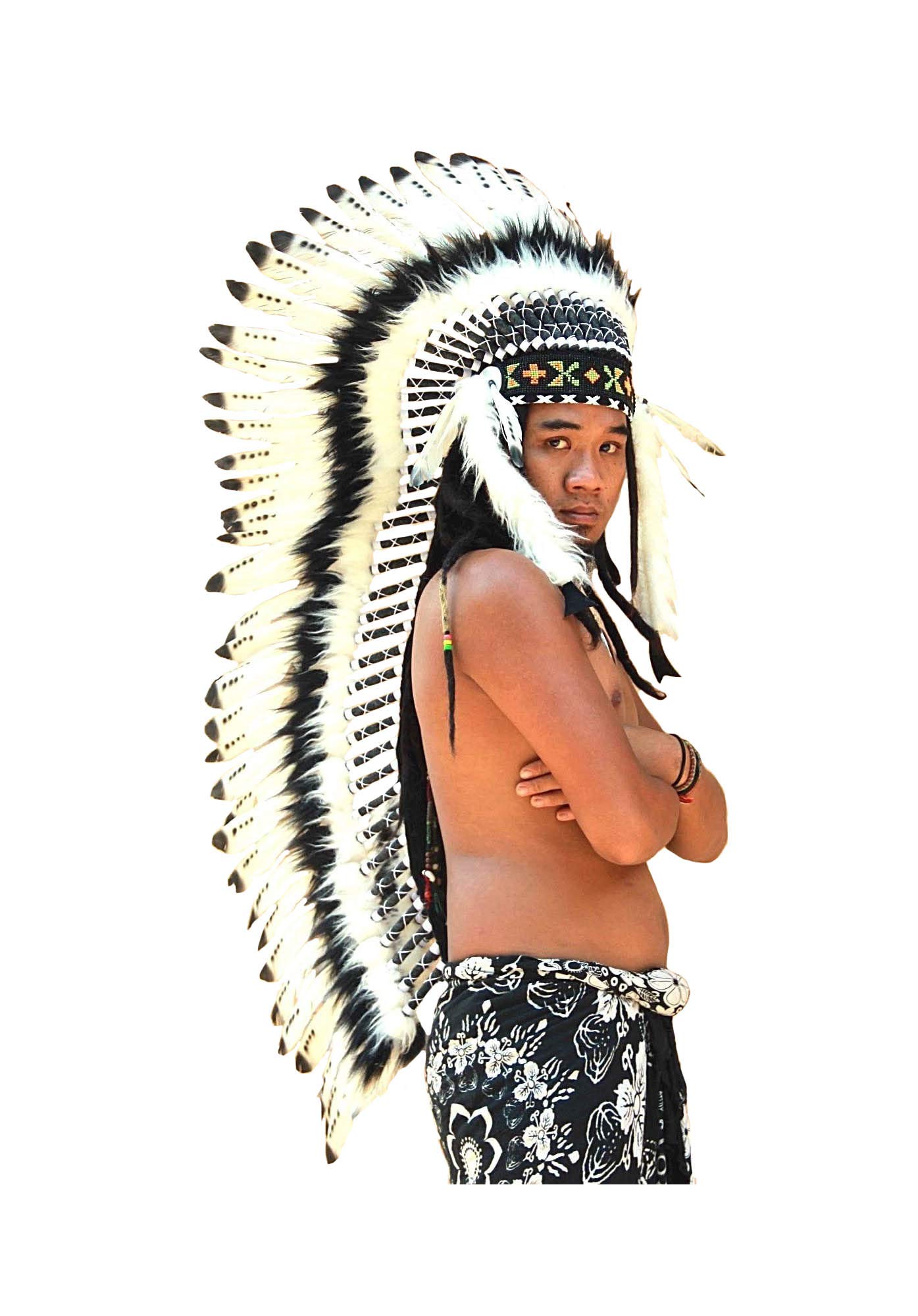 OMA Indian Inspired Headdress - Native American Style Feather Headdress Warrior Bonnet - XL Size for Cosplay, Halloween Costume, Festival Accessories, and Cultural Events