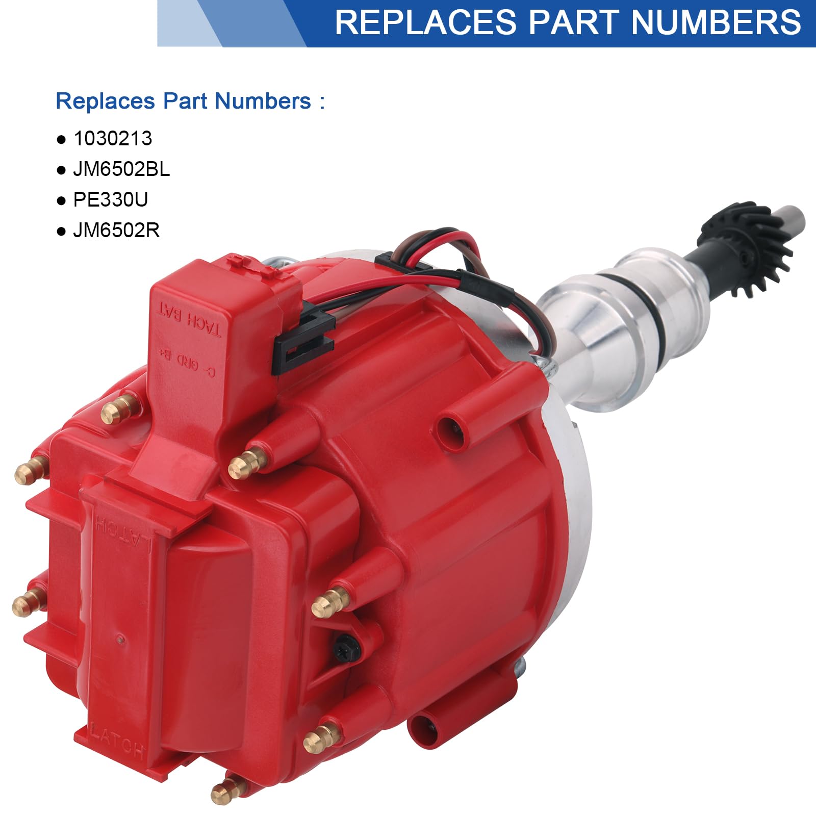 High-Performance Ignition Distributor with 65K Volt Coil - Compatible with SBF Small Block Ford 221 260 289 302 5.0L Engines (Red Cap) - Fits Ford 300 F-150 E-100 Econoline Mustang Fairmont - Direct Replacement for 1030213 PE330U - Ideal for Engine Upgrades & Classic Car Restoration