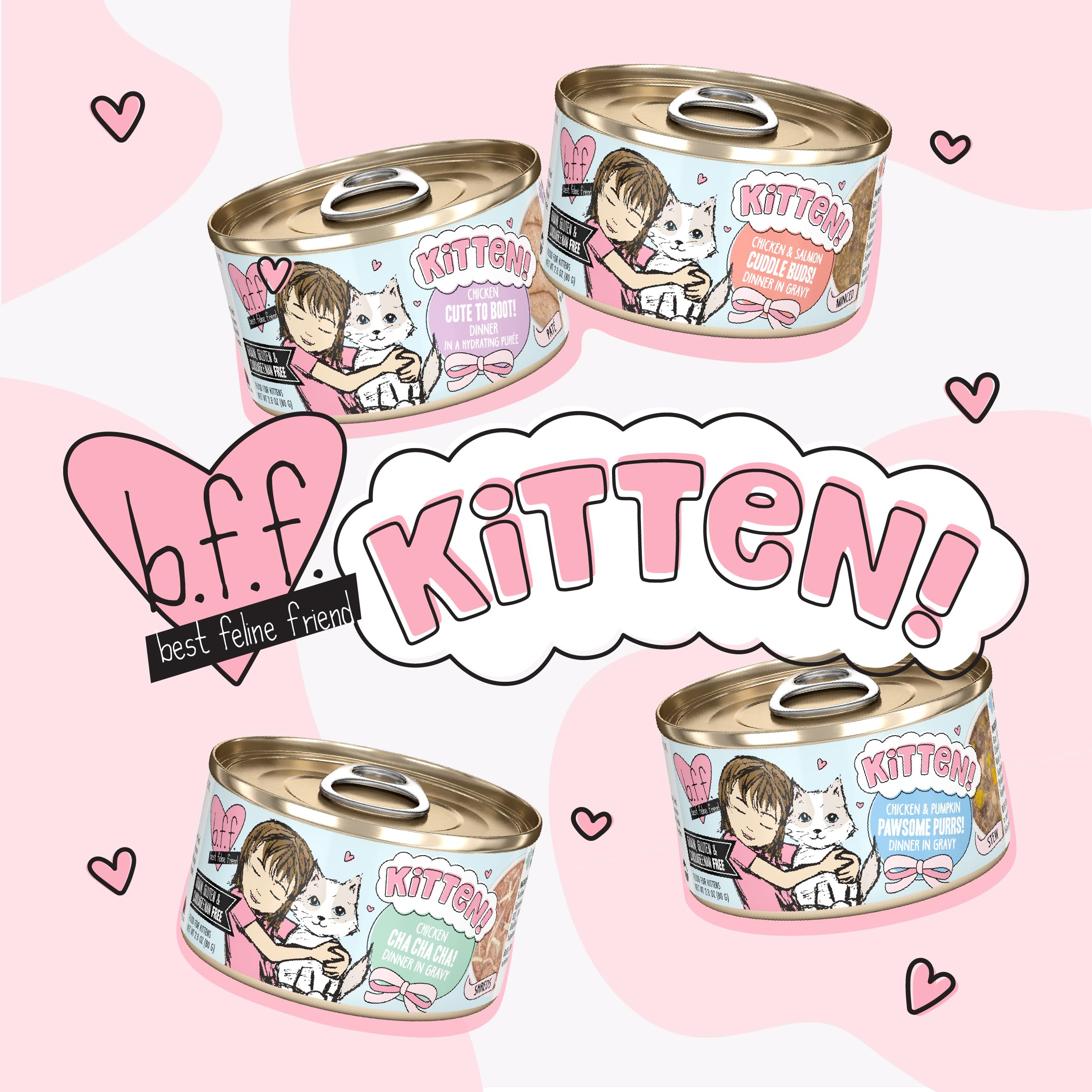 Weruva B.F.F. Kitten Me Softly Variety Pack - Grain-Free Wet Cat Food for Kittens, 2.8oz Cans (Pack of 12) - Perfect for Growing Kittens & Picky Eaters at Home