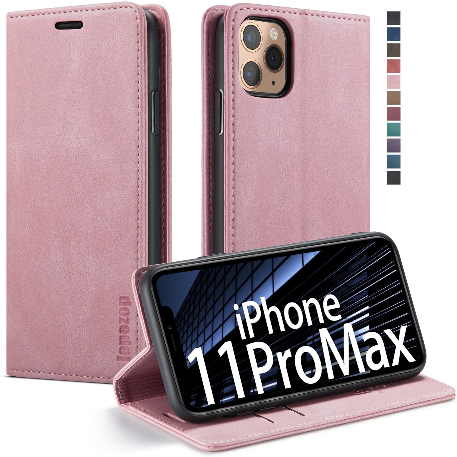 Premium RFID Blocking PU Leather Wallet Case for iPhone 11 Pro Max (6.5 inch) - Magnetic Flip Cover with Card Holder & Phone Protection (Pink) | Perfect for Travel, Business & Everyday Use