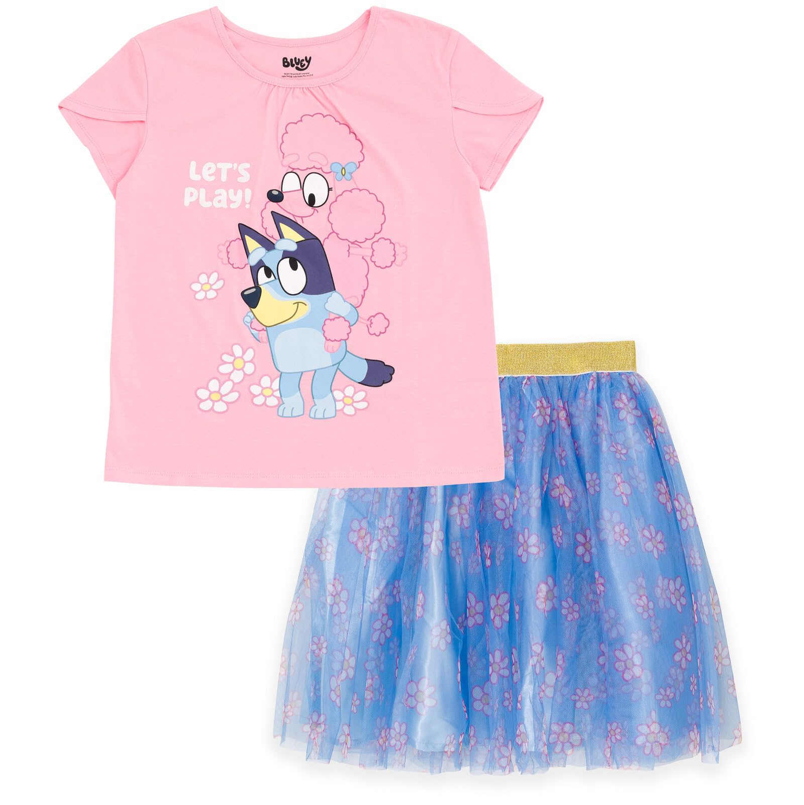 Bluey Coco Floral Infant Baby Girls T-Shirt & Tulle Mesh Skirt Set - Pink/Blue - 12 Months | Cute Outfit for Birthday, Photo Shoots & Special Occasions