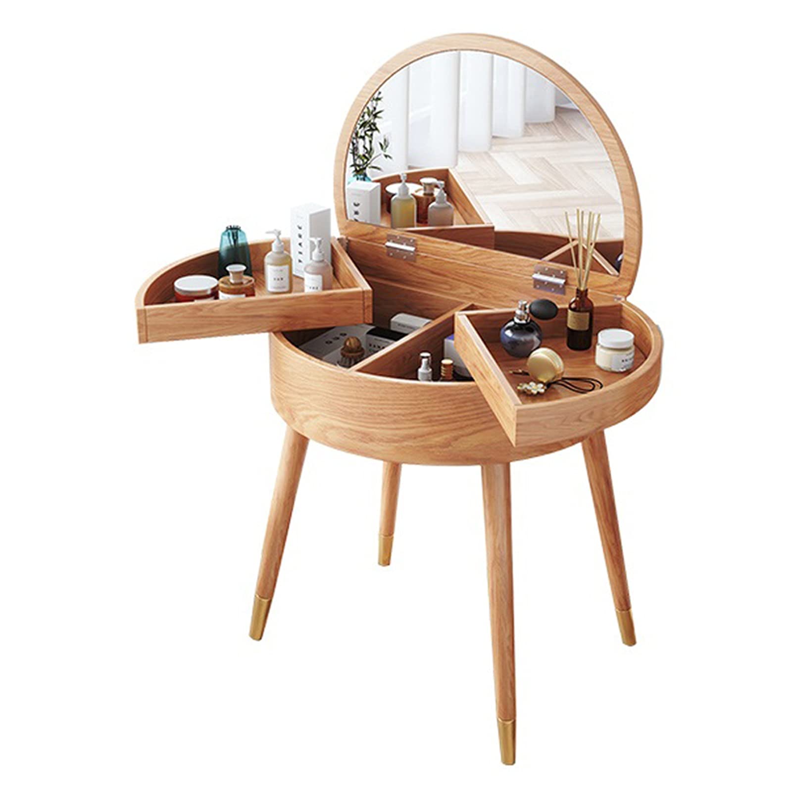 XIANGGUI 1983 Vanity Desk with Mirror - Compact Clamshell Dressing Table, Collapsible Wooden Vanity Set for Bedroom (Natural Wood) | Perfect for Small Spaces, Makeup Organization & Home Decor