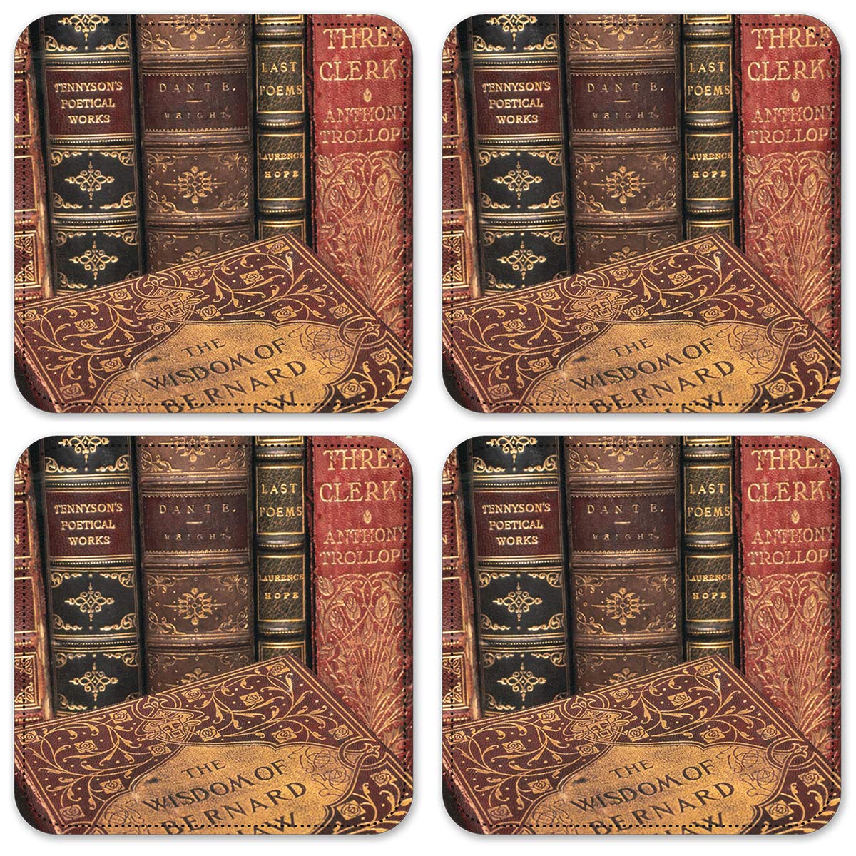 Vinyl Drink Coasters Set of 4 - Waterproof & Non-Slip Book-Themed Coasters for Coffee Tables, Bars, and Home Decor