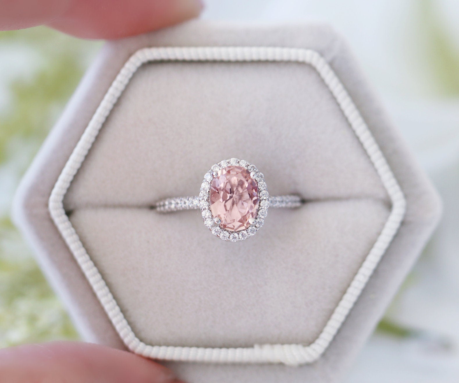 14K White Gold Iris Oval Morganite Engagement Ring - Elegant & Timeless Wedding Jewelry for Brides, Anniversaries & Special Occasions