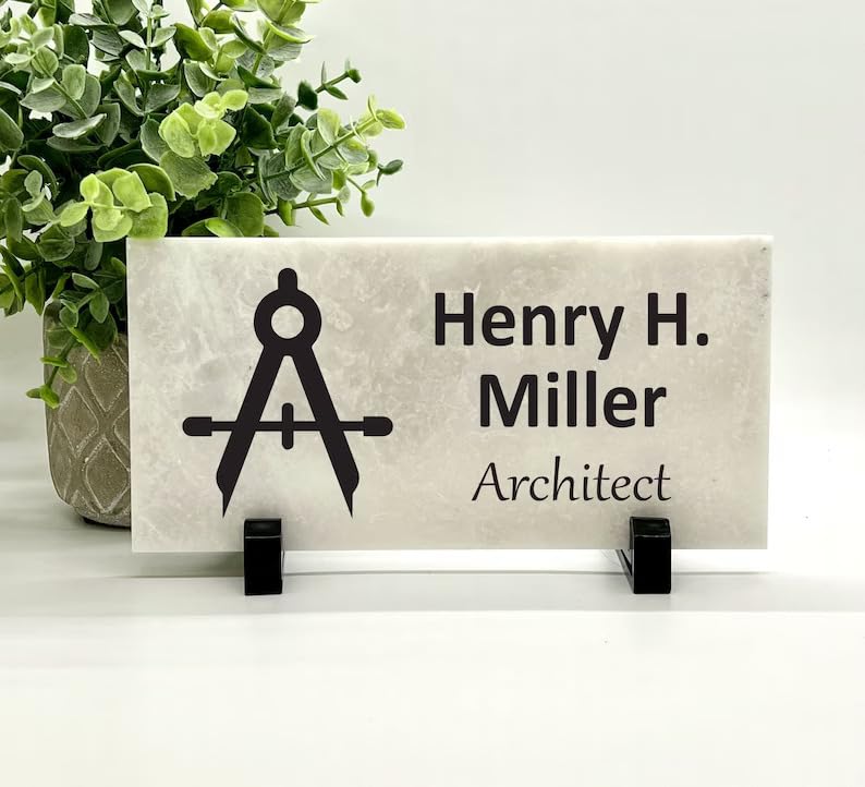 Personalized Real Stone Desk Name Sign - Unique Architect Gift for Office & Home Decor - Custom Engraved by Florida-Funshine | Perfect for Workstations, Desks & Professional Spaces