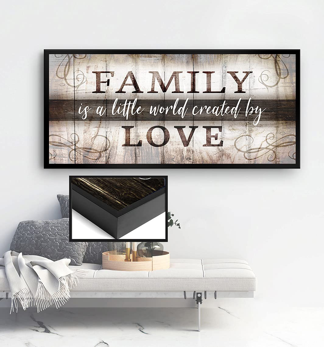 Family Wall Art - Farmhouse Decor for Living Room - Brown & Black Floating Frame 42x19