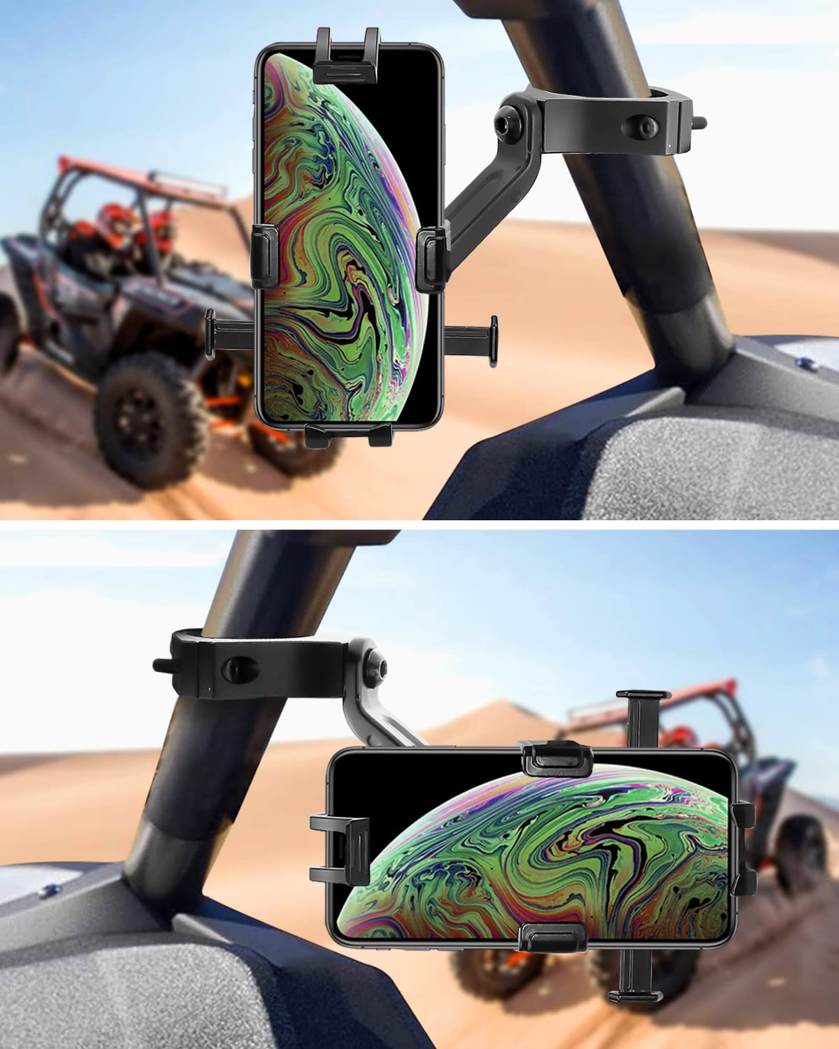 Universal UTV ATV Phone Mount - Heavy Duty 360° Rotating Aluminum Phone Holder for 1.75-2