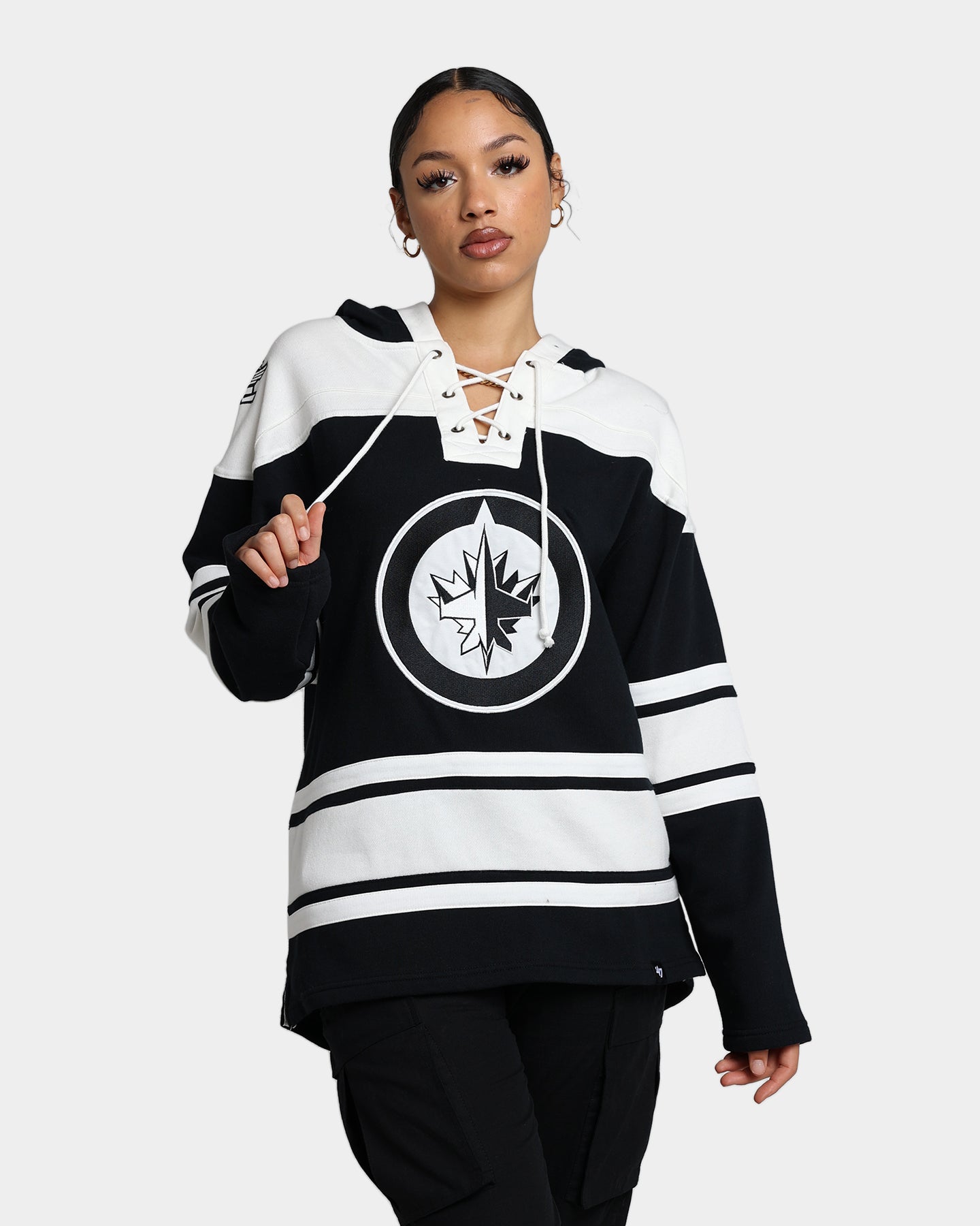 47 Brand Winnipeg Jets Superior Lacer Hoodie - Men's NHL Hockey Pullover Sweatshirt (Jet Black) - Perfect for Game Day, Casual Wear & Sports Fan Apparel