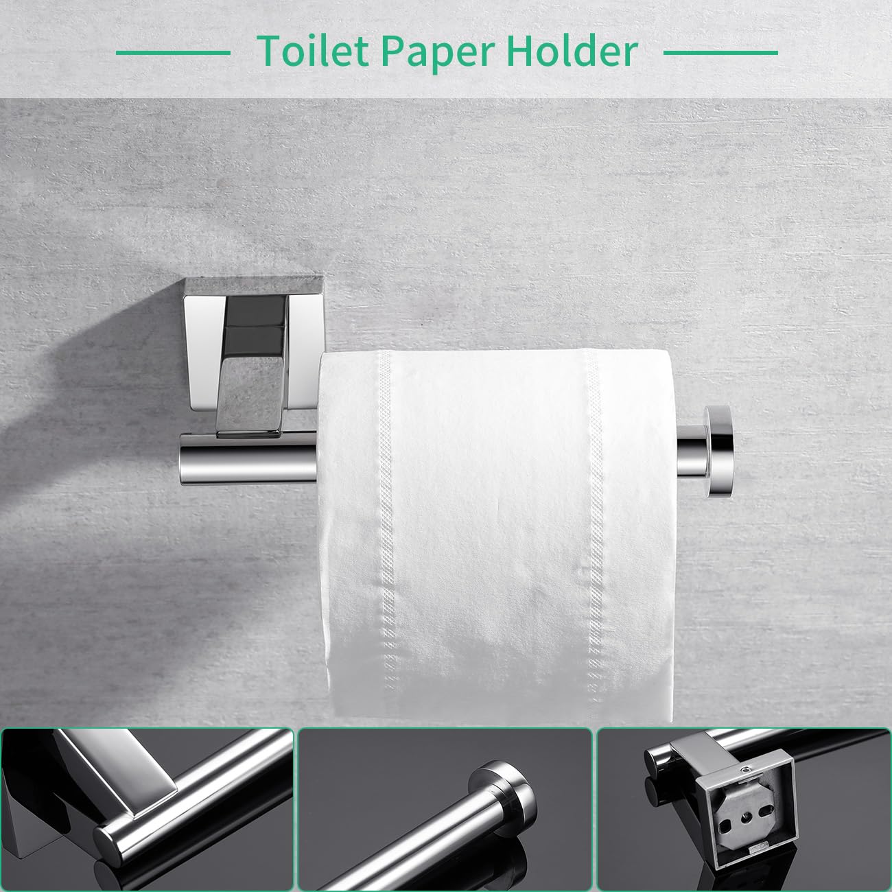Premium 4-Piece Stainless Steel Bathroom Hardware Set - Wall Mounted Towel Bar, Hand Towel Rack, Toilet Paper Holder & Robe Hook - BS02C4 - Perfect for Modern Bathrooms, Guest Suites & Spa-Style Retreats