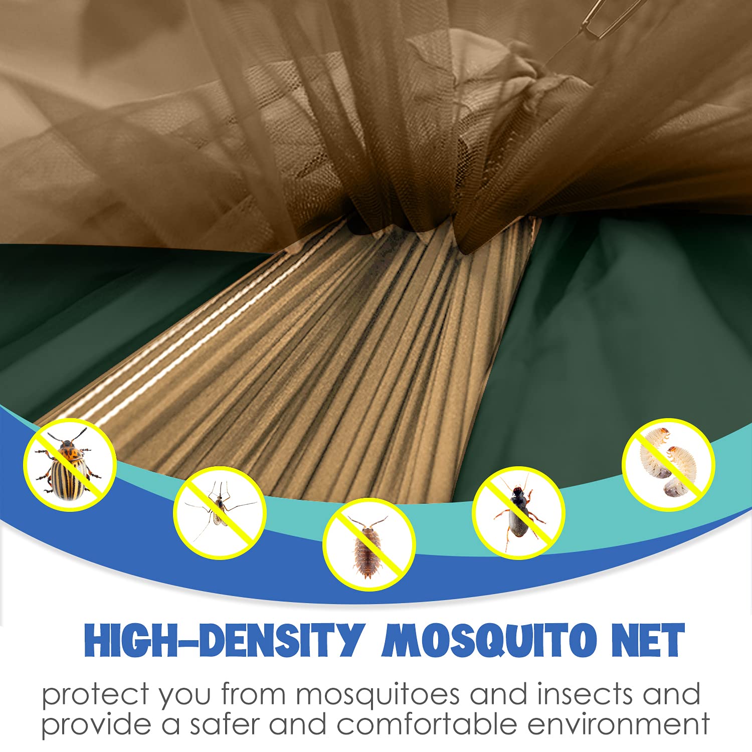 Gold Armor Camping Hammock with Mosquito Net - Heavy Duty Double Hammock for Outdoor Adventures, Backpacking, Travel & Beach - Portable Lightweight Camping Gear (Khaki & Green) - Perfect for Backyard Relaxation, Forest Camping & Beach Lounging