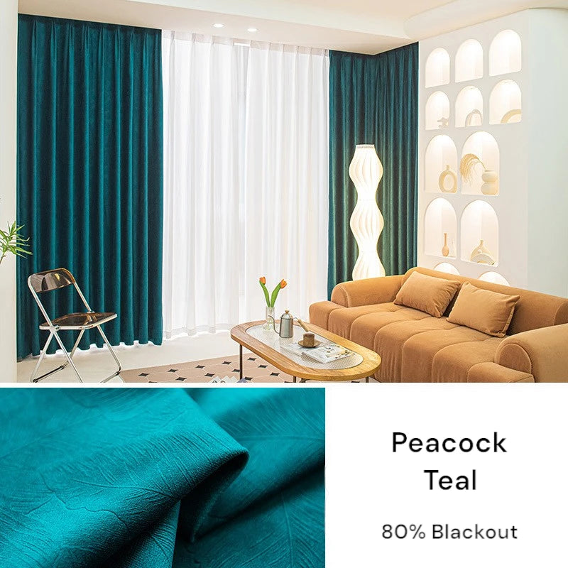 Luxury Velvet Leaf Embossed Blackout Curtains for Bedroom - Custom Room Darkening Drapes for Living Room, Nursery & Home Decor