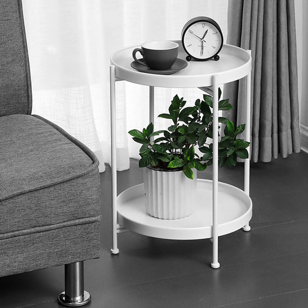 DFVV Metal Tray End Table - Round Iron Art Side Table for Indoor & Outdoor Use - Perfect for Snacks, Drinks, and Living Room Decor