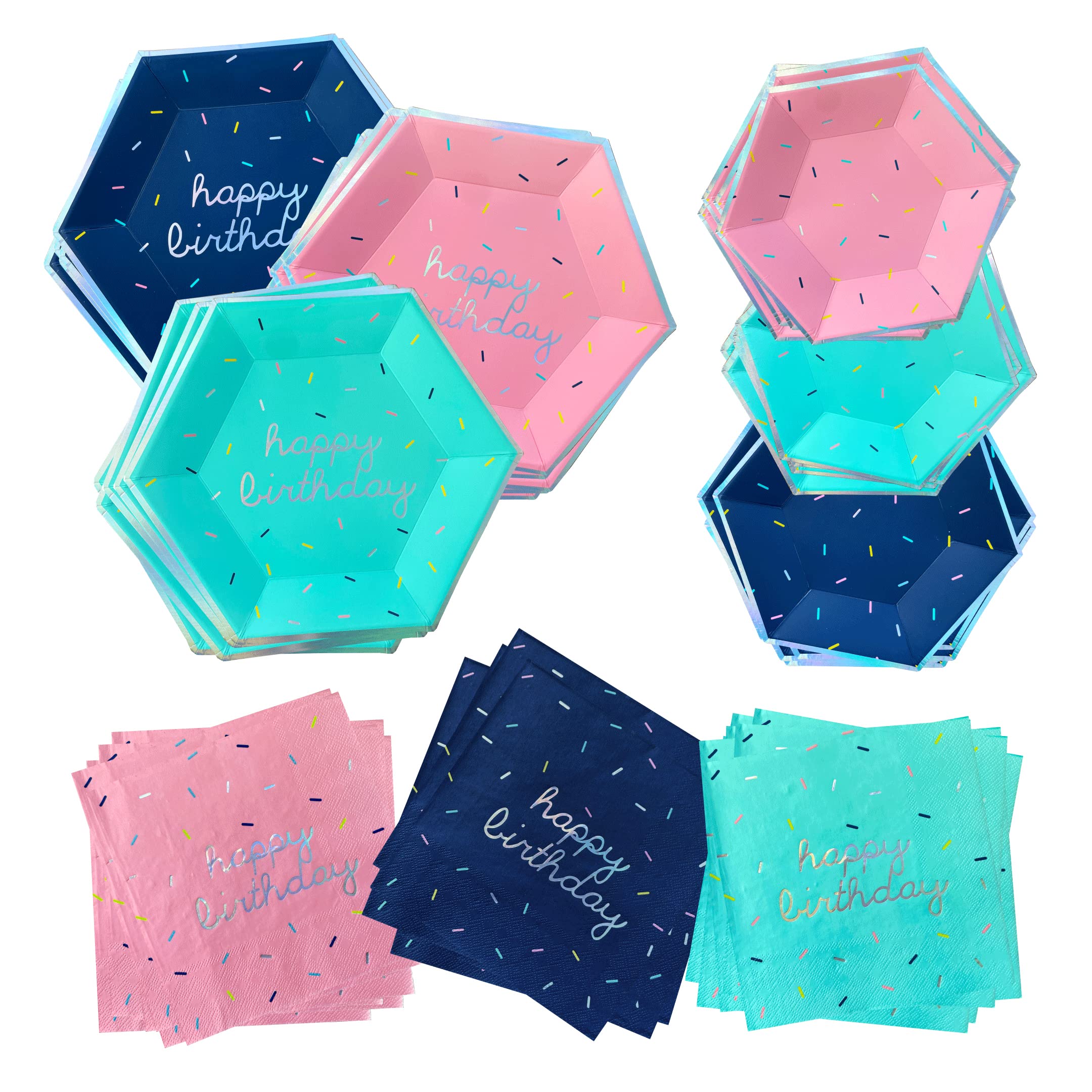 Harlow & Grey 60-Piece Colorful Birthday Party Supplies Set - Disposable Plates, Napkins in Pink, Teal & Navy Blue for Kids & Adult Celebrations | Perfect for Birthday Parties, Baby Showers & Special Events