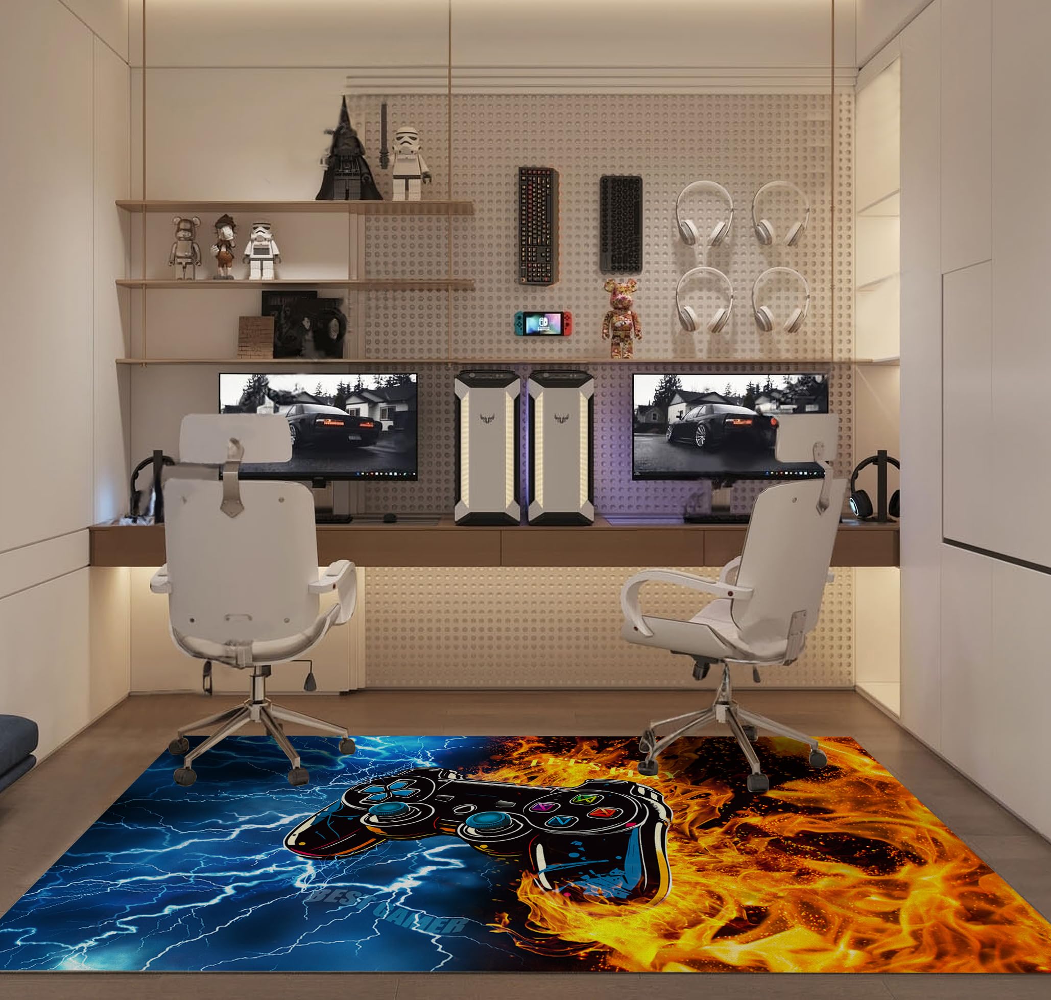 5'x7' Large Non-Slip Washable Gamer Rug - Soft Gaming Carpet for Boys Bedroom, Living Room & Game Room Decor - Perfect for Teen Gamers, Streaming Setup & Esports Enthusiasts
