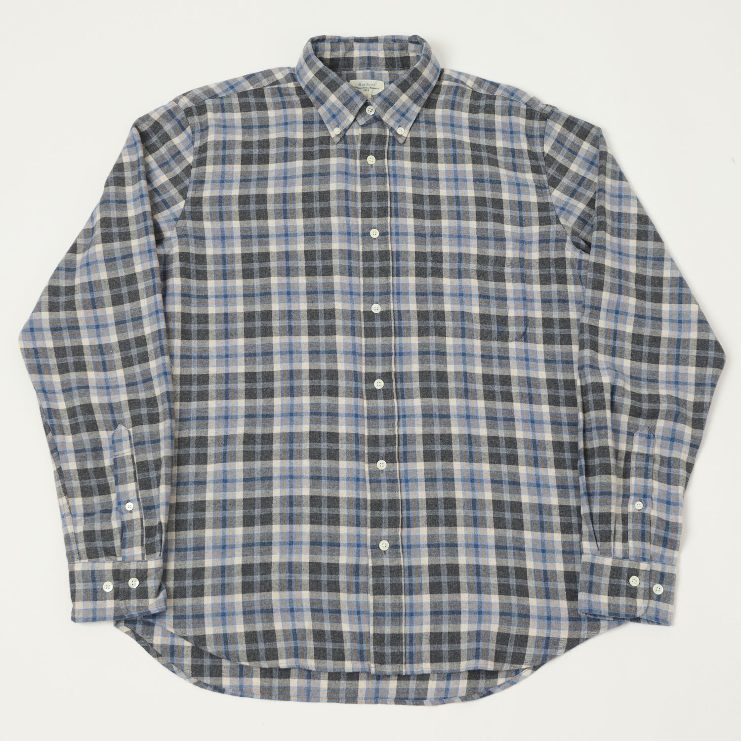 Hartford 'Pitt' Check Flannel Shirt for Men - Blue & Charcoal Plaid - Soft Cotton Button-Up Shirt for Casual Wear, Outdoor Activities & Fall Fashion