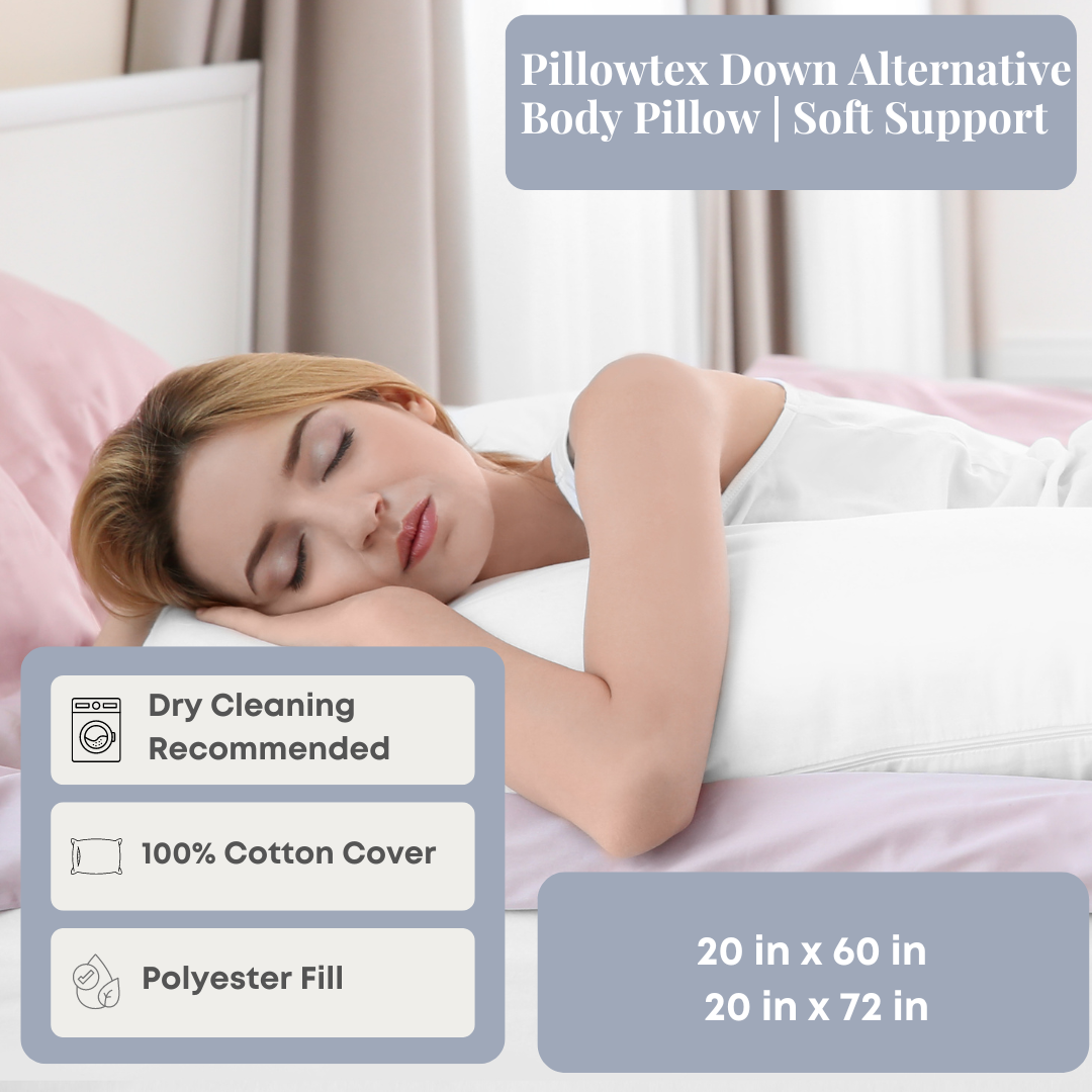 Pillowtex Hypoallergenic Down Alternative Body Pillow - Ultra Soft Support for Side Sleepers & Pregnancy Comfort - Perfect for Bed, Couch & Travel