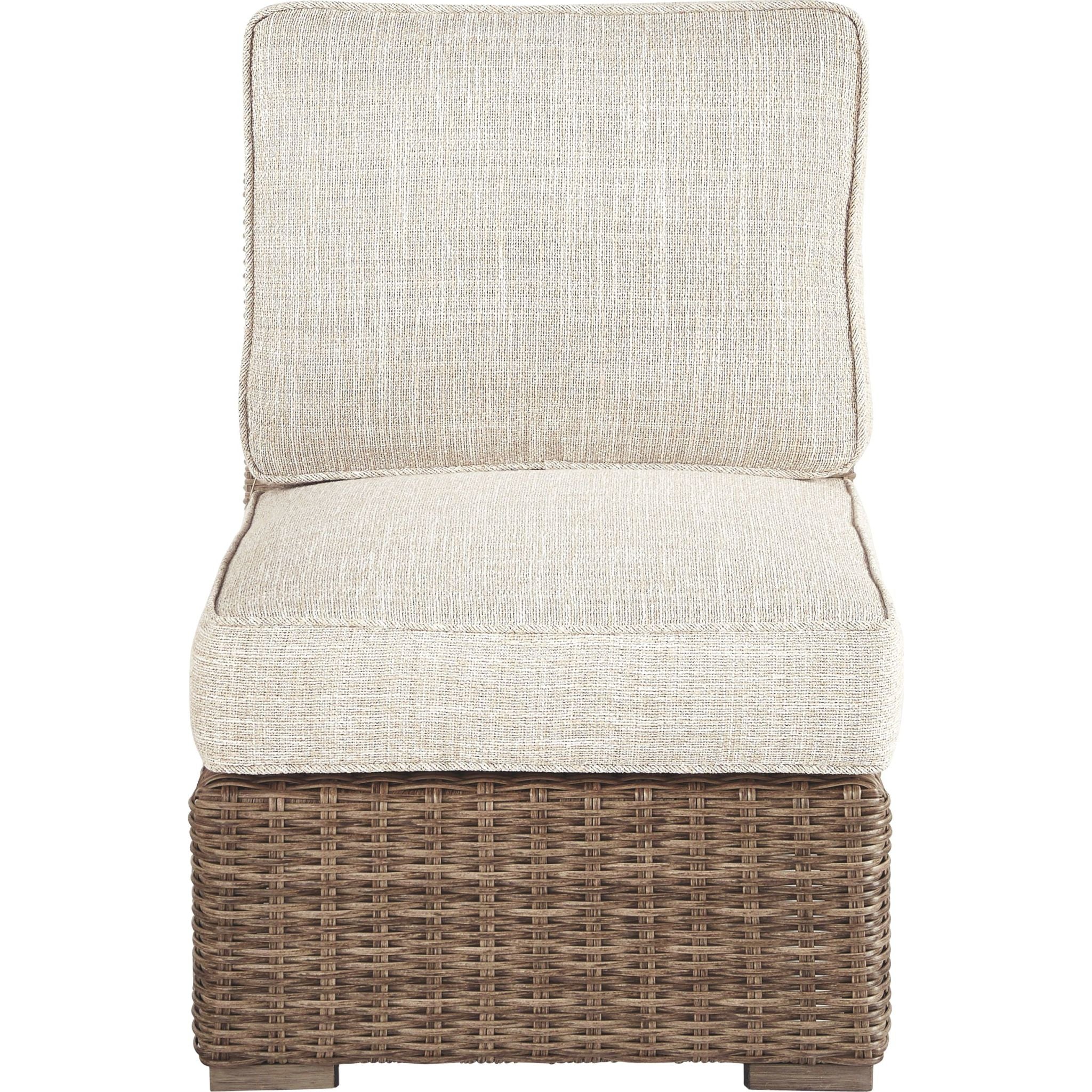 Beachcroft Outdoor Armless Chair with Cushion - White/Beige - Perfect for Patio, Poolside & Garden Relaxation