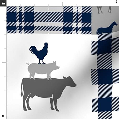 Farm Patchwork Blue Buffalo Plaid Tractor Country Rustic Quilt Topper Fabric by Spoonflower - Printed on Soft Minky Fabric by The Yard for Sewing Baby Blankets, Quilt Backing & Plush Projects - Perfect for Nursery Decor, DIY Crafts & Cozy Home Textiles