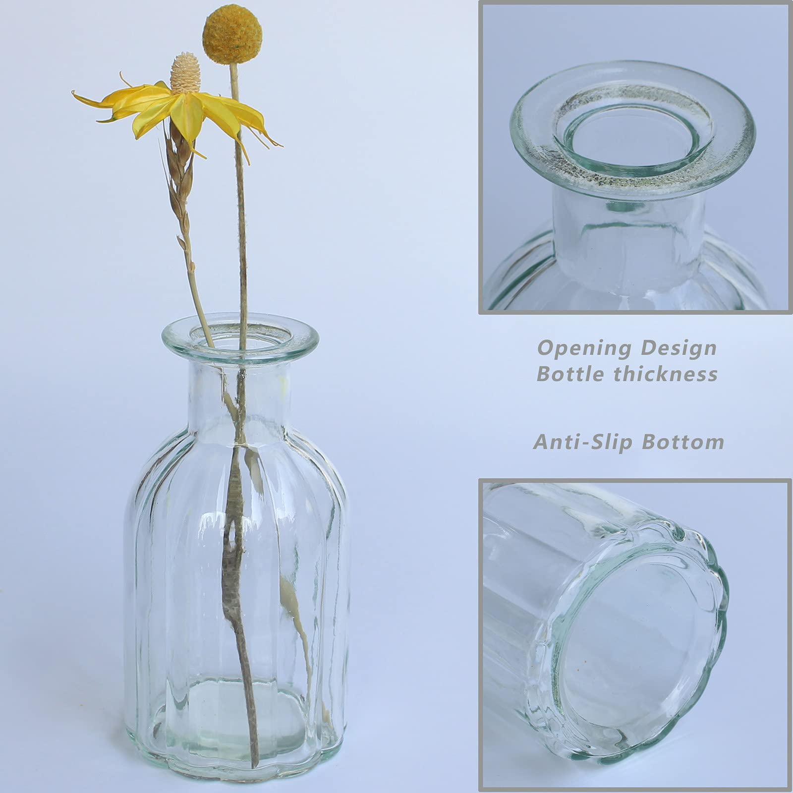 6 Pack Small Clear Glass Bud Vases for Flowers - 2.85