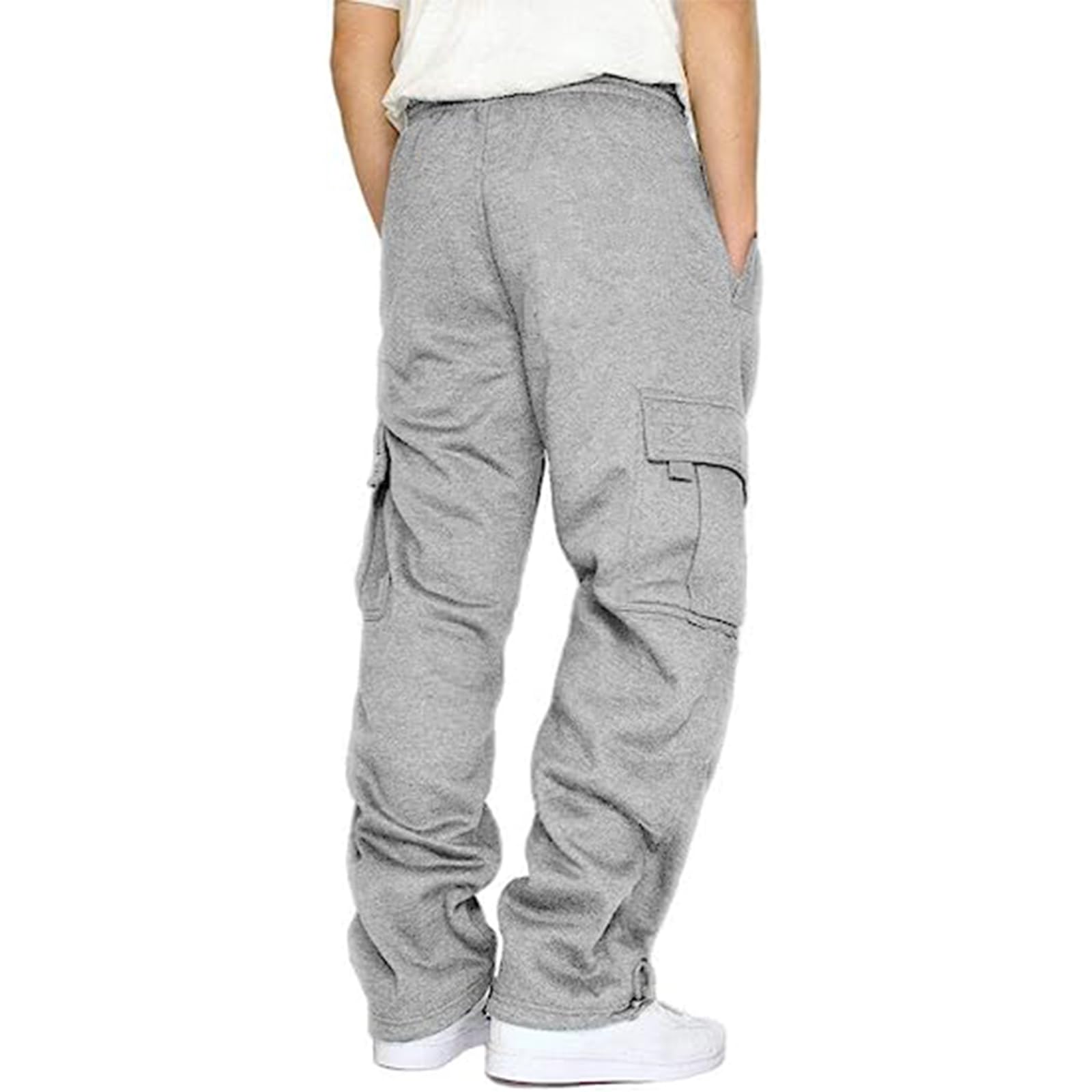 NOVASGAFF Men's Fleece Cargo Jogger Pants - Loose Fit Drawstring Sweatpants with Pockets & Open Bottom | Comfortable Casual Wear for Gym, Lounge & Outdoor Activities