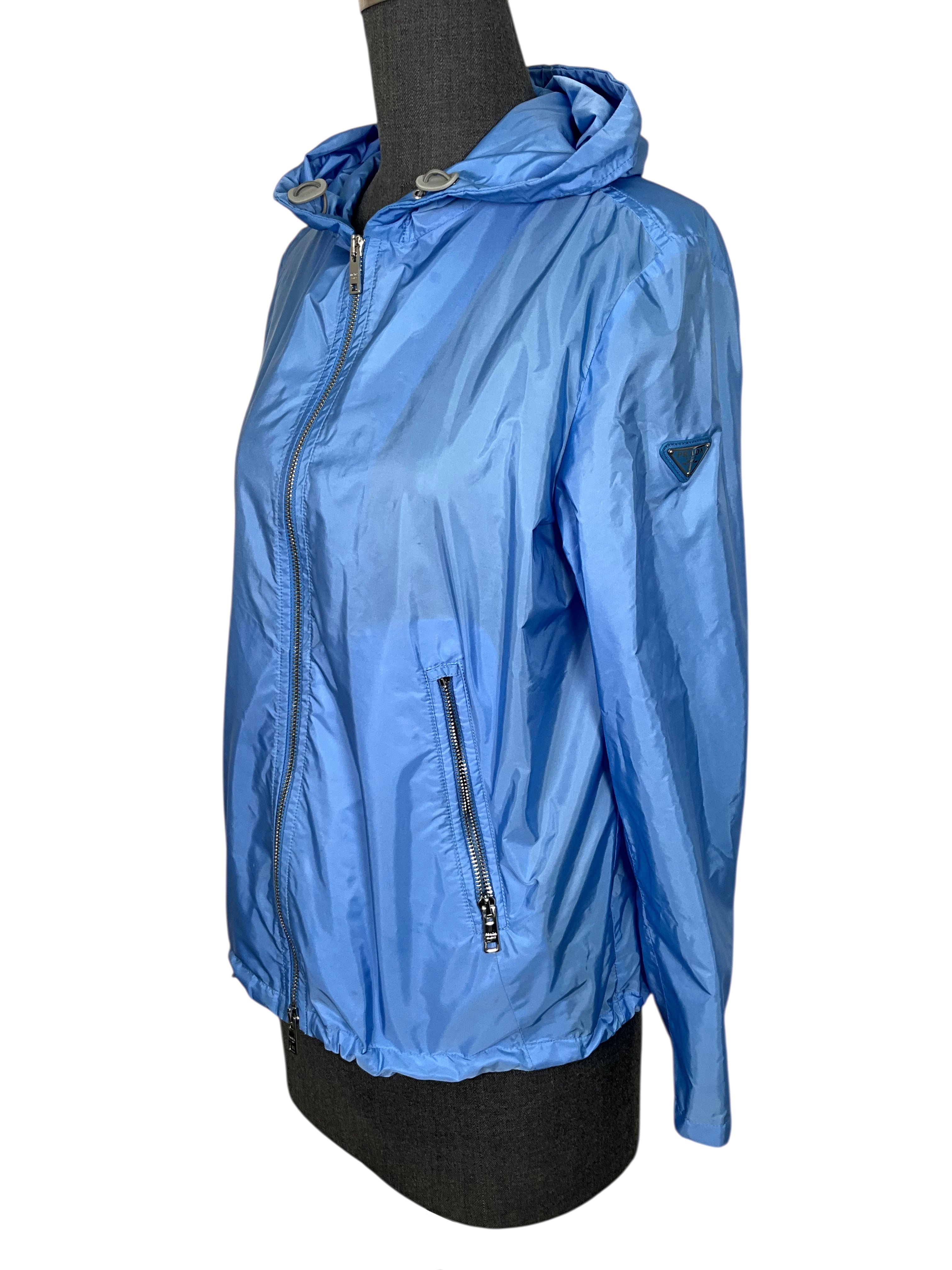 PRADA Nylon Triangle Logo Hooded Windbreaker Jacket for Men - Size 42 (US) | Lightweight Water-Resistant Outdoor Coat for Running, Hiking & Travel