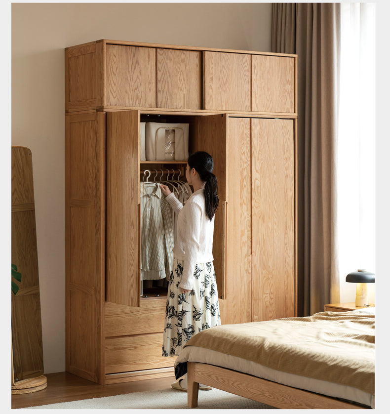Solid Oak Wood Modern Wardrobe with Ample Storage - Perfect for Bedroom, Living Room, and Office Organization